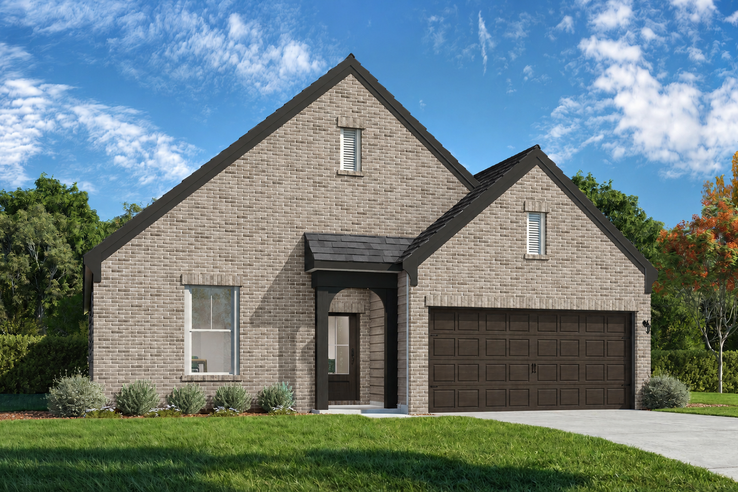 The Prairie by Davidson Homes features a 1-story brick exterior, 2-car garage, and elegant curb appeal in Gallatin, TN.