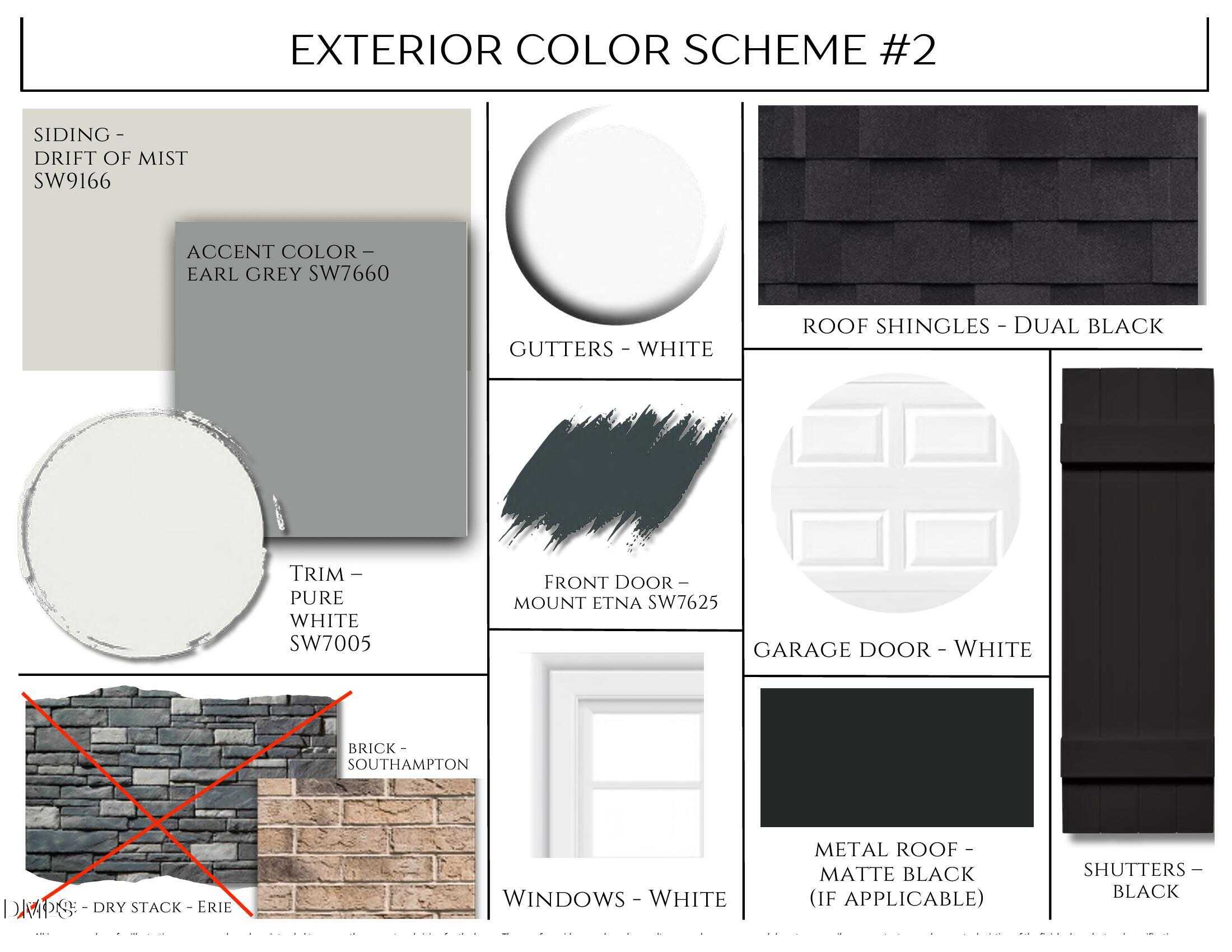 Exterior color scheme #2 for Davidson Homes The Mitchell plan: Drift of Mist siding, white trim, dual black roof in Knightdale, NC