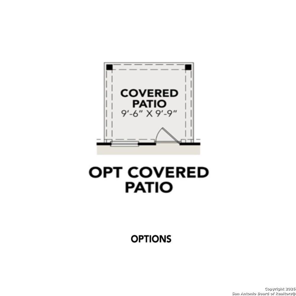 Optional 9'6" x 9'6" covered patio diagram in Davidson Homes The Sabine A floor plan, Agave, San Antonio, Texas