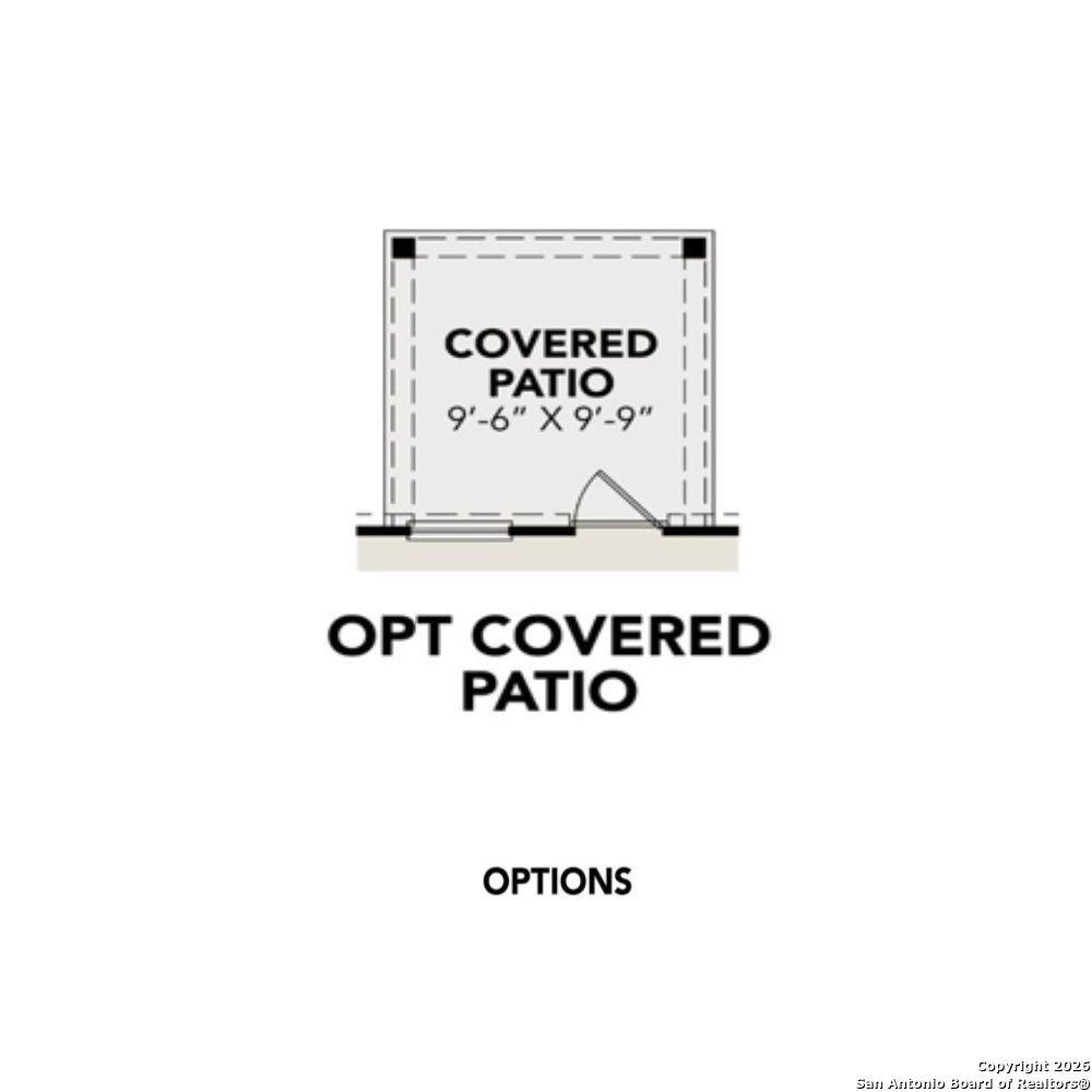 Optional 9'6" x 9'6" covered patio diagram in Davidson Homes The Sabine A floor plan, Agave, San Antonio, Texas