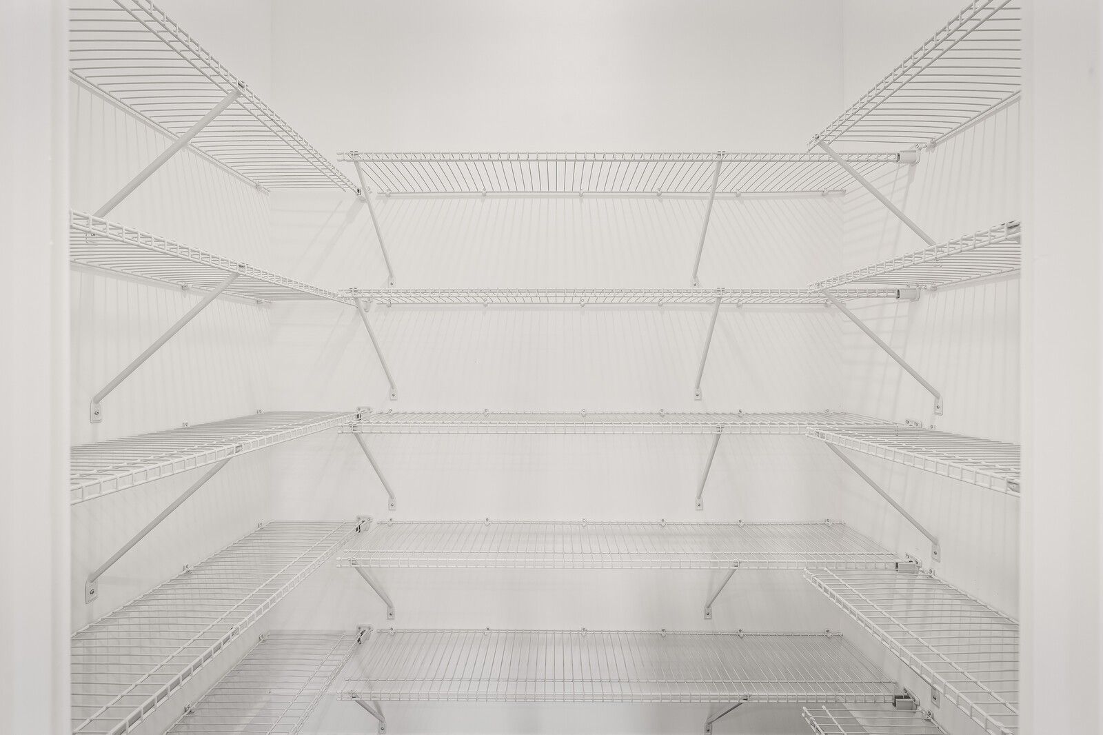 Spacious walk-in pantry with white wire shelving in The Willow D floor plan at Benders Cove, Mt. Juliet, Tennessee.