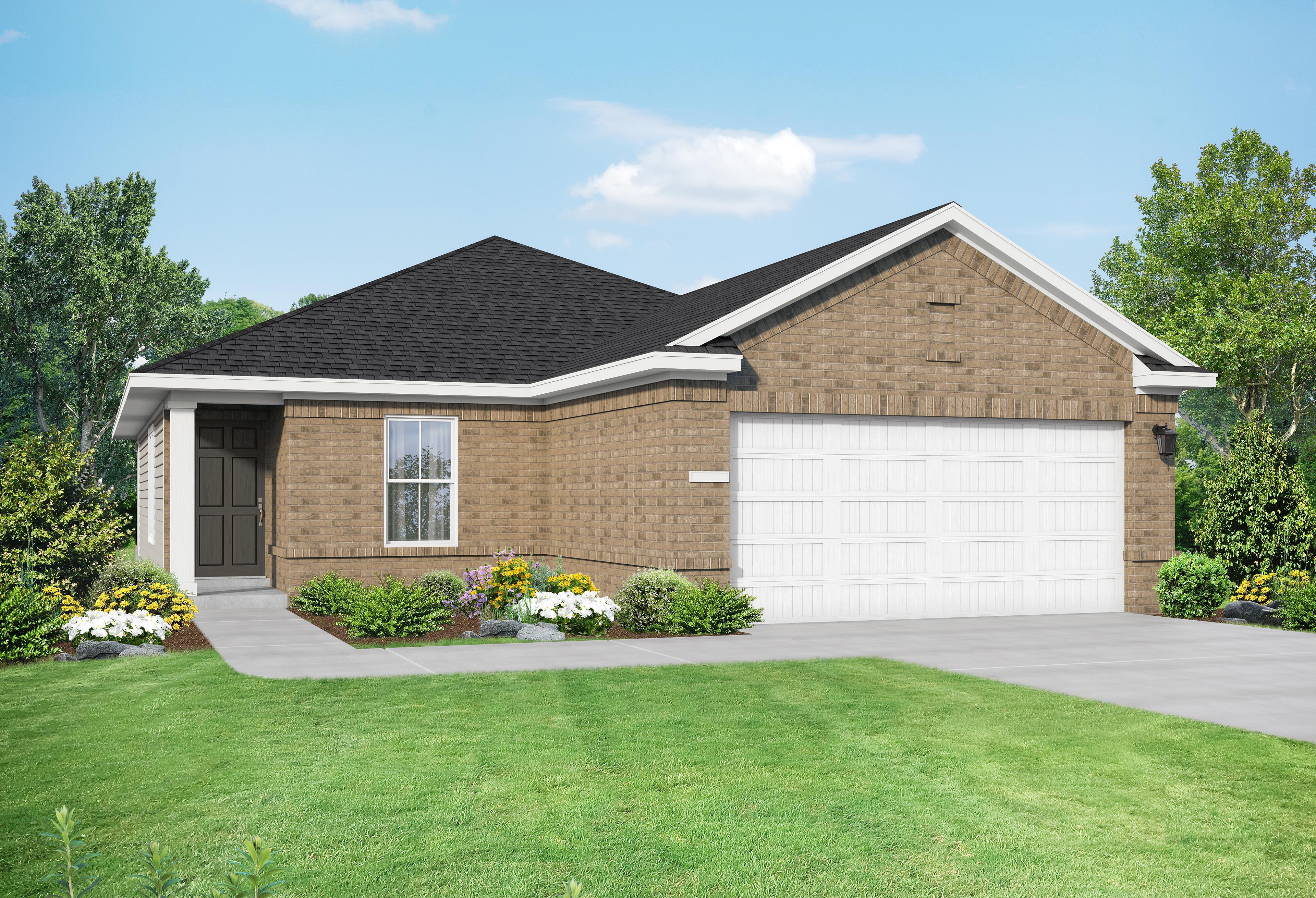 Exterior of a one-story home with landscaping