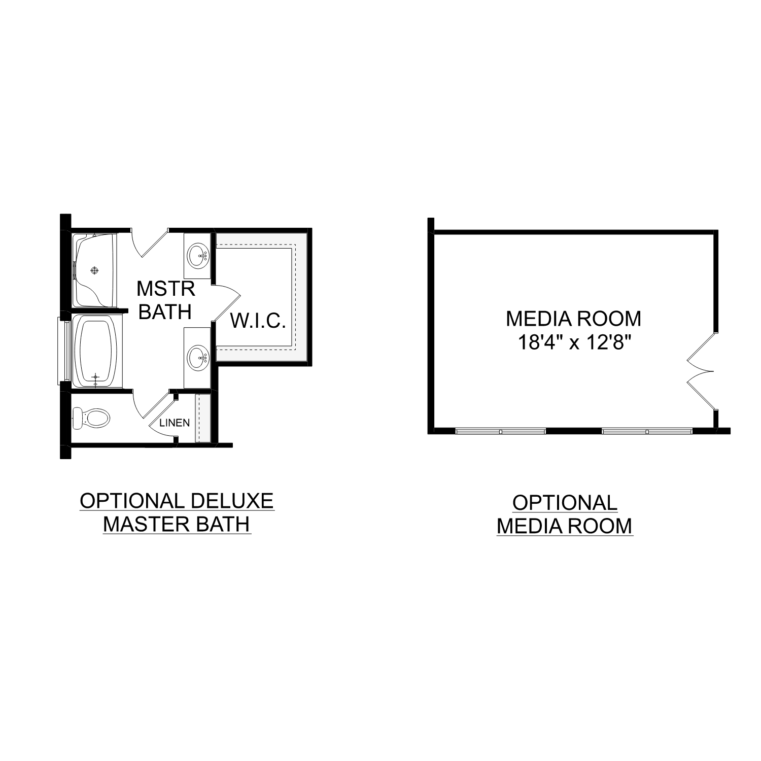 Optional deluxe master bath layout and media room floor plan for The Richmond by Davidson Homes in New Market, AL.