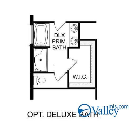 Optional deluxe primary bathroom floor plan with dual vanity and walk-in closet in The Daphne F by Davidson Homes.