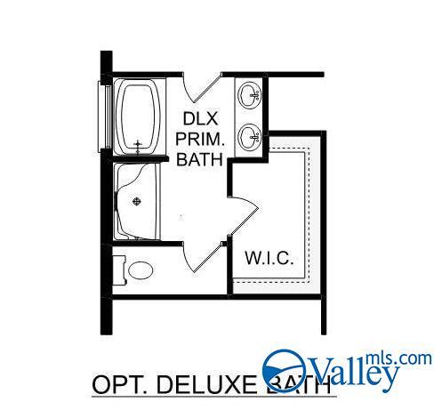 Optional deluxe primary bathroom floor plan with dual vanity and walk-in closet in The Daphne F by Davidson Homes.