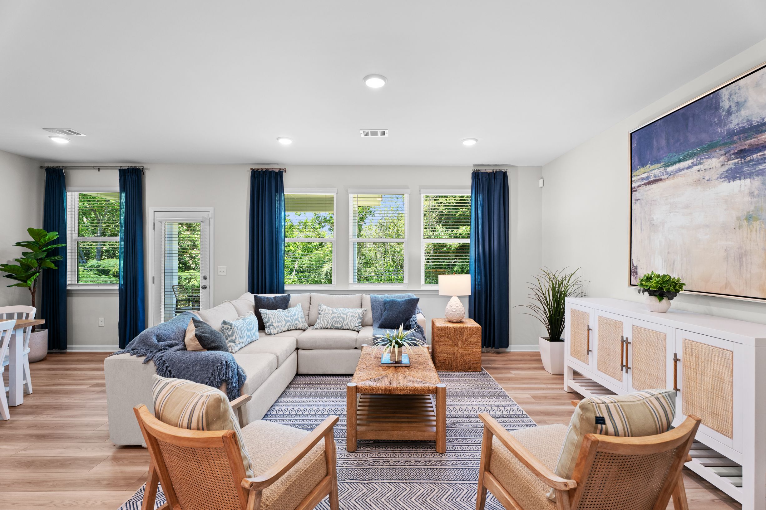Living room with blue accents 