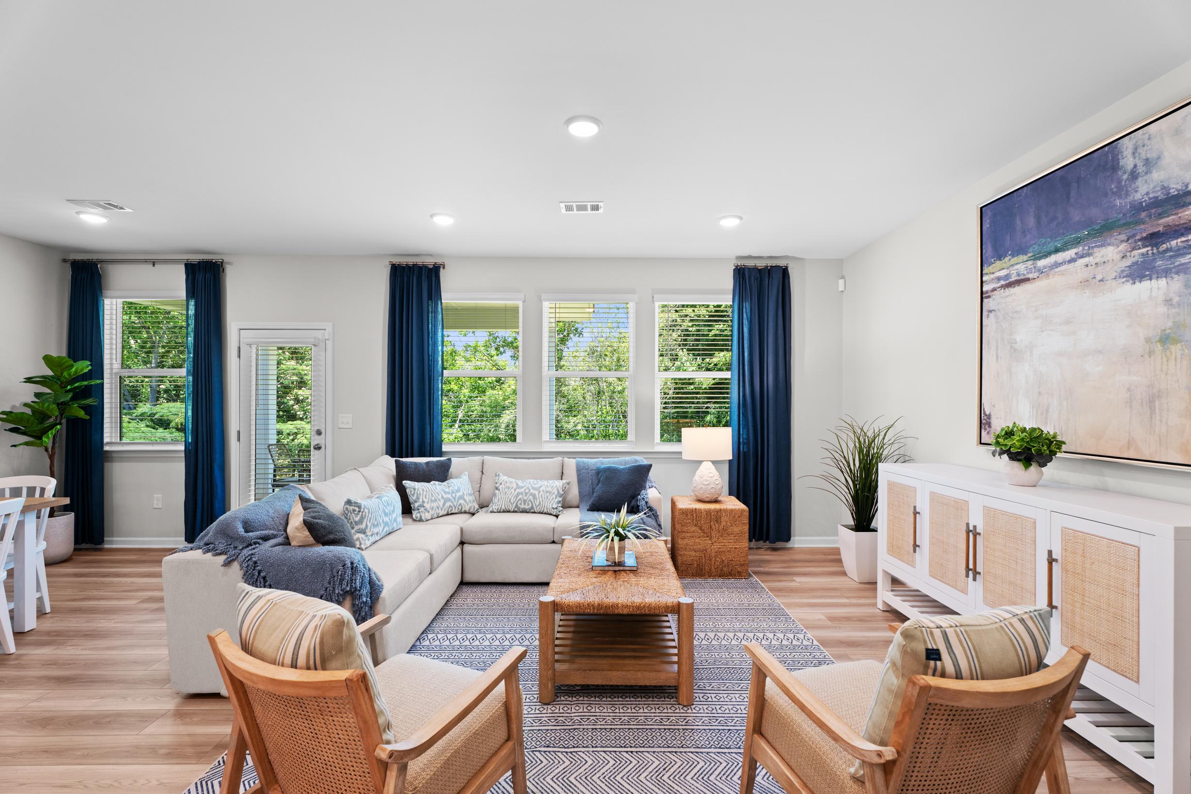 Living room with blue accents