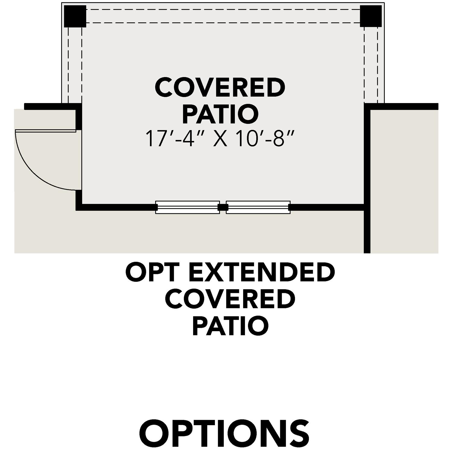 Covered patio floor plan for The Asheville home design, 17'-4" x 10'-8" space with optional extension by Davidson Homes