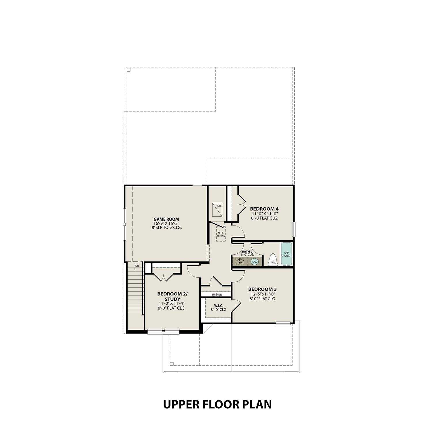 Upper floor plan featuring Bedroom 2, 3, 4, full bath, and walk-in closets in Davidson Homes The Tierra A, Dayton, Texas