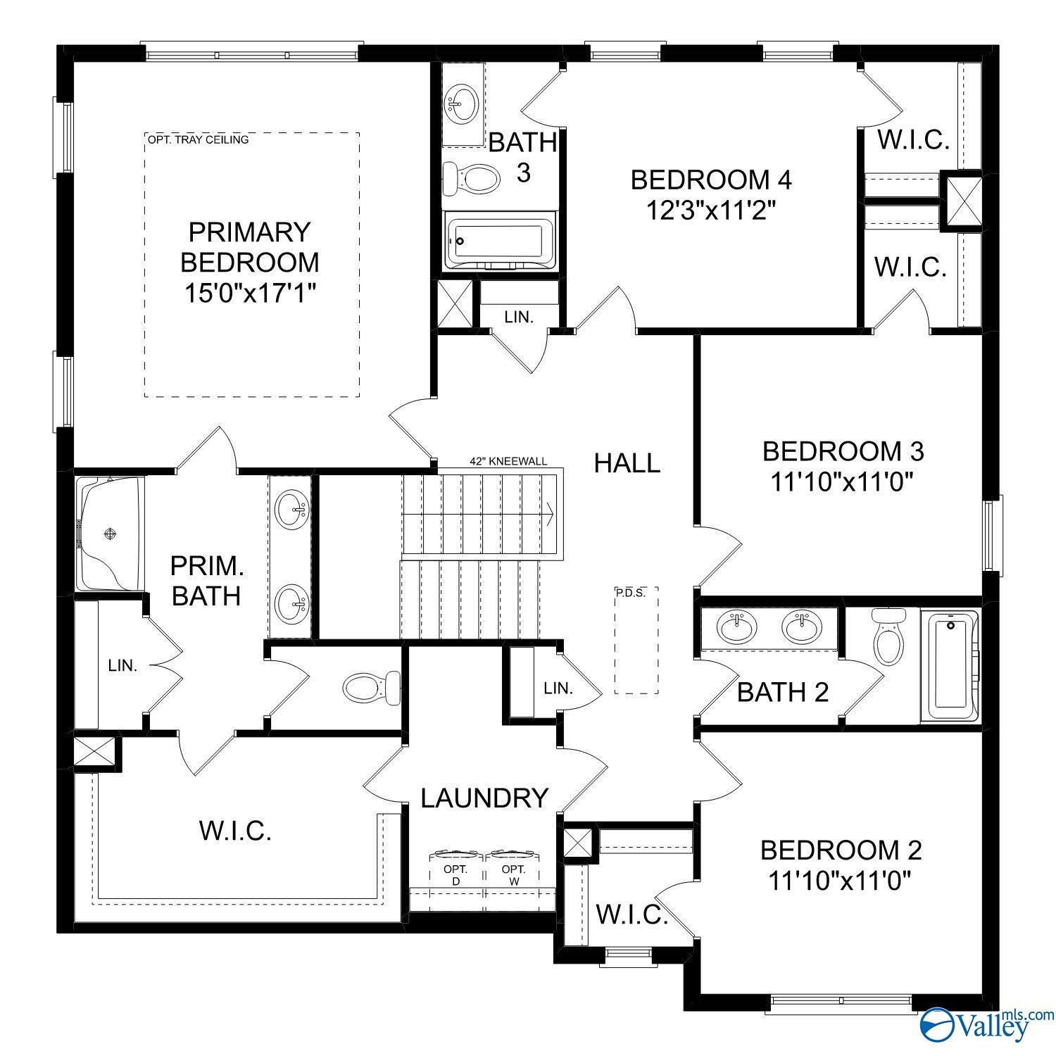 Two-story floor plan of The Chelsea D: 4-bedroom, 3.5-bath, 2,657 sq ft home by Davidson Homes in Berry Cove, New Market, Alabama