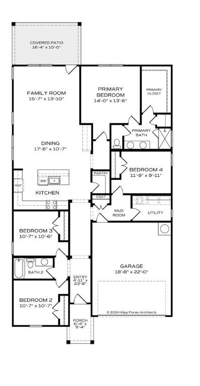 The Aurora A floor plan: 4-bedroom, 2-bath, 1,866 sq ft layout with open family room, kitchen, dining, primary suite, 2-car garage in Silver Oak, Cusseta, Alabama
