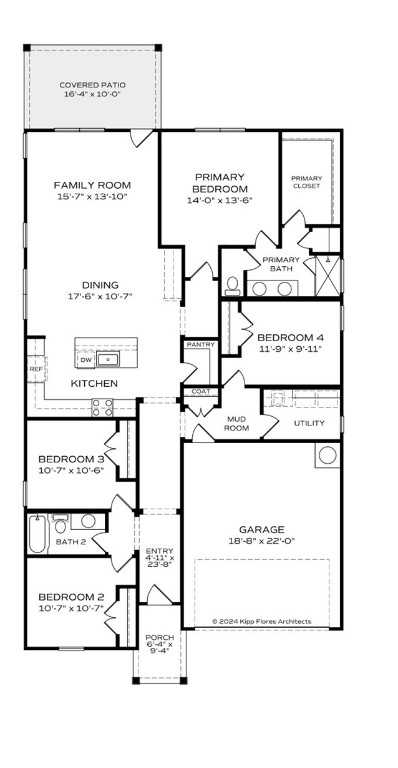 The Aurora A floor plan: 4-bed, 2-bath, 1,866 sq ft single-story home with open kitchen, family room, primary suite, 2-car garage in Silver Oak, Cusseta, Alabama by Evermore Homes