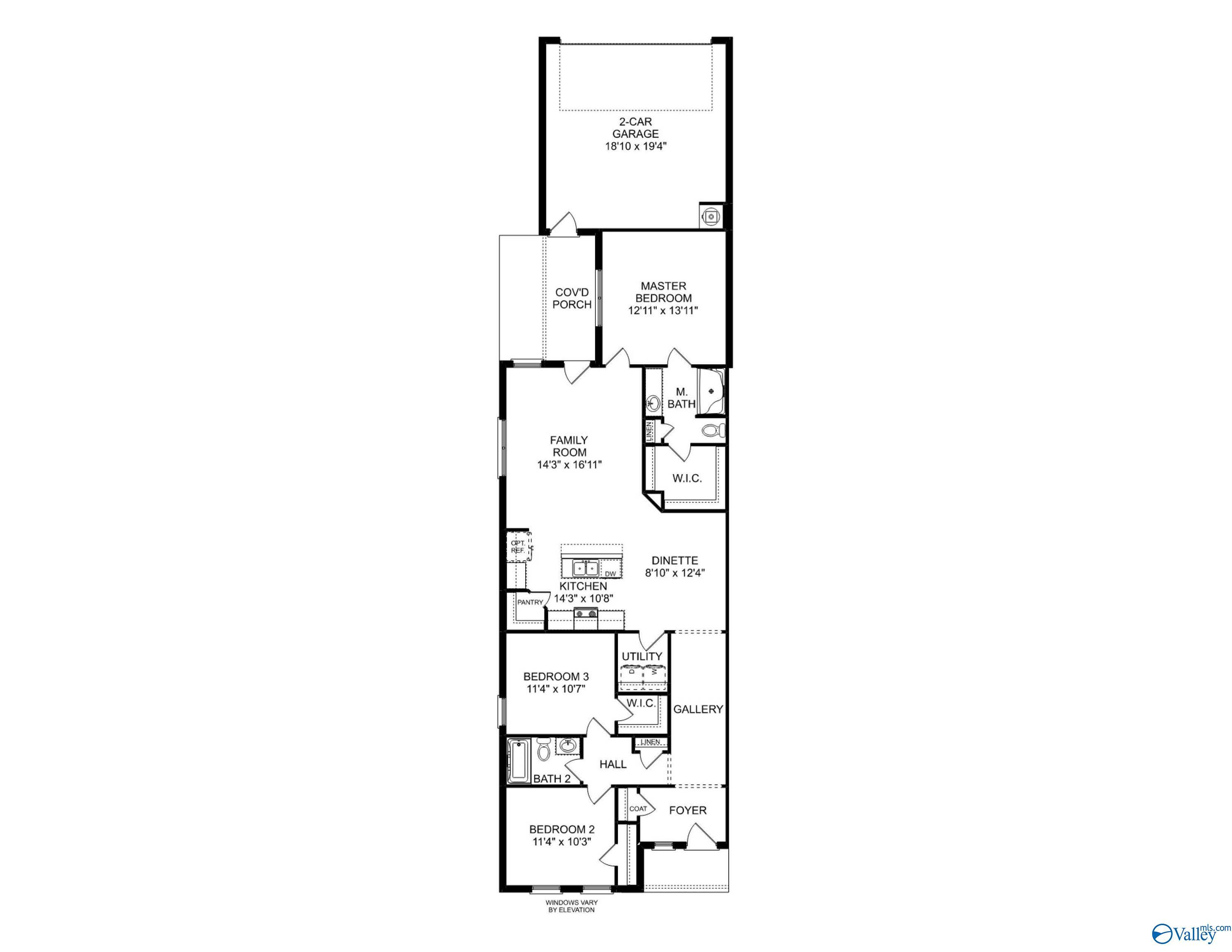 The Camilla D floor plan: 1,453 sq ft, 3-bedroom, 2-bath, 1-story home with 2-car garage in The Retreat at Cain Park.