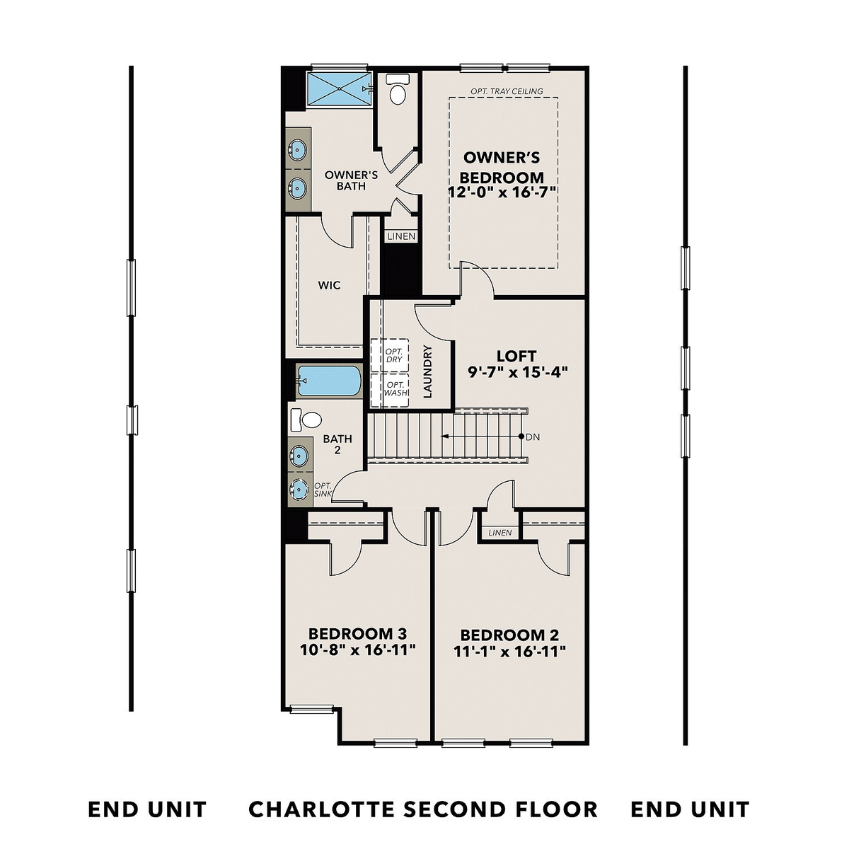 2 - The Charlotte G- Townhome buildable floor plan layout in Davidson Homes' Rosehill Townhomes community.