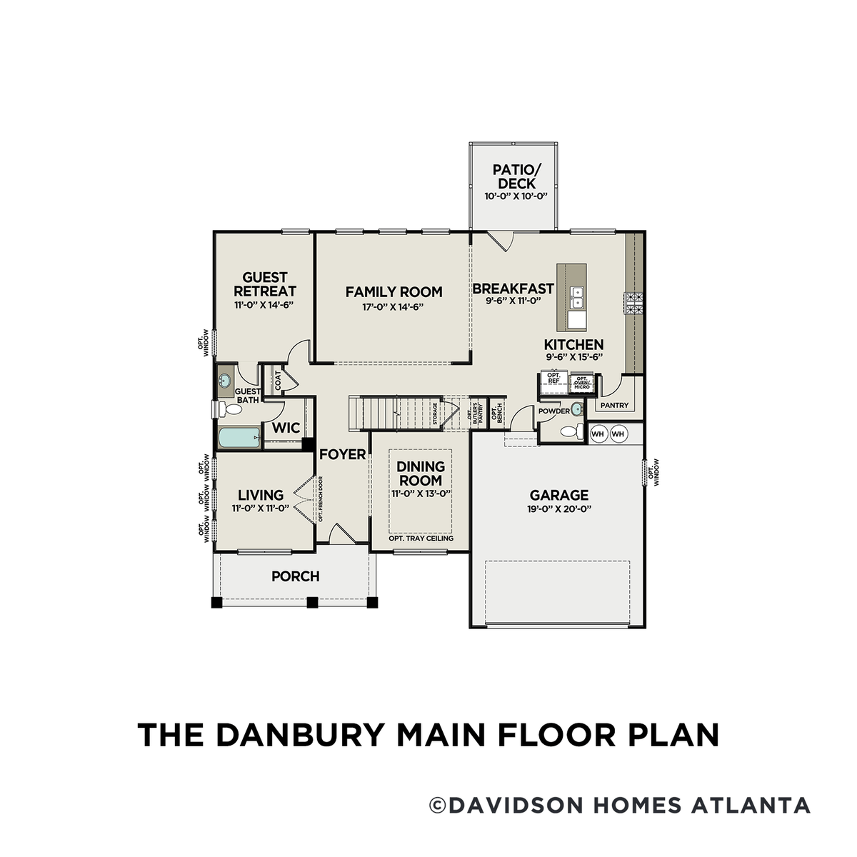 1 - The Danbury B buildable floor plan layout in Davidson Homes' Reverie at East Lake community.