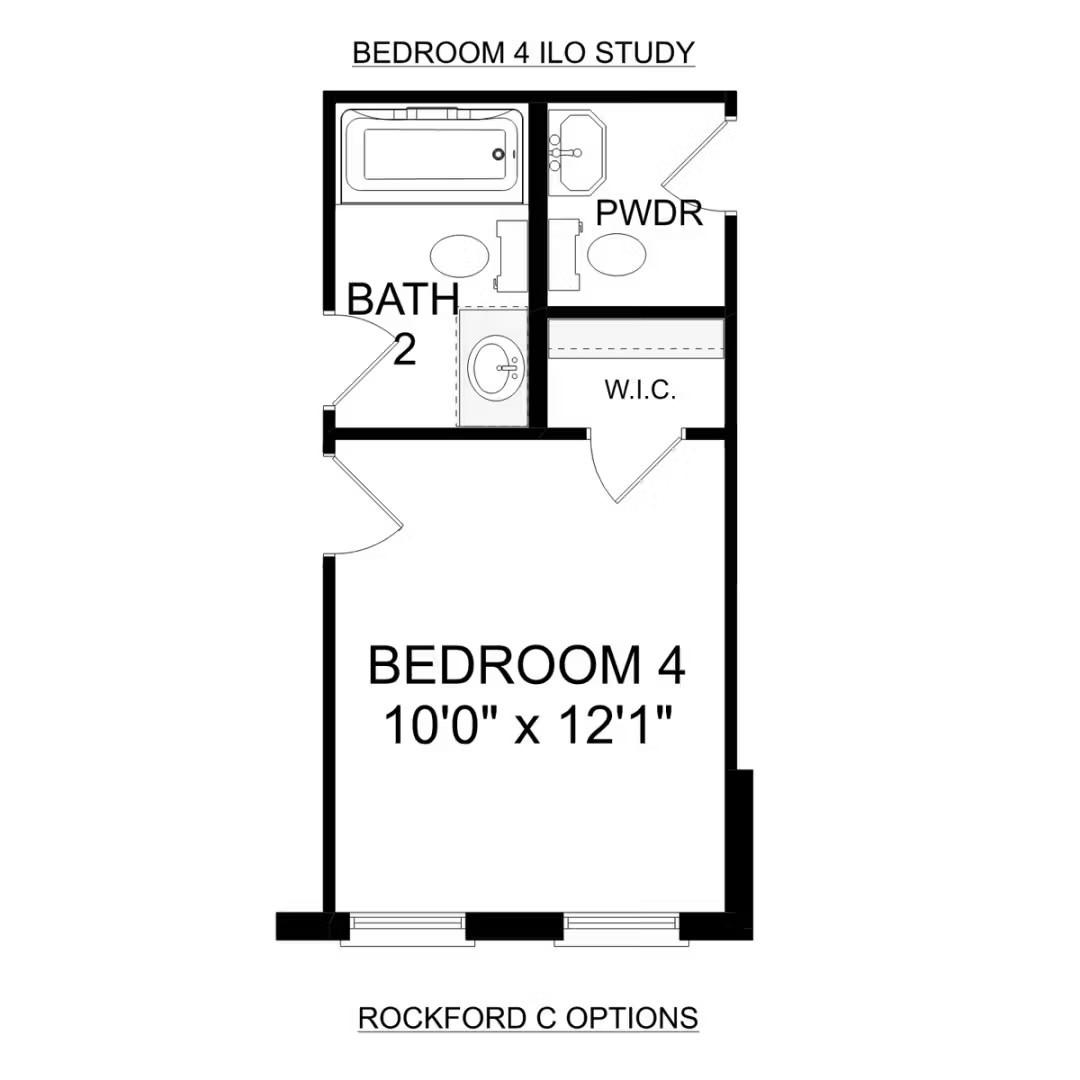 Floor plan for Bedroom 4 with en-suite bath and walk-in closet in The Rockford C home at Waverly Estates, Josephine, TX.