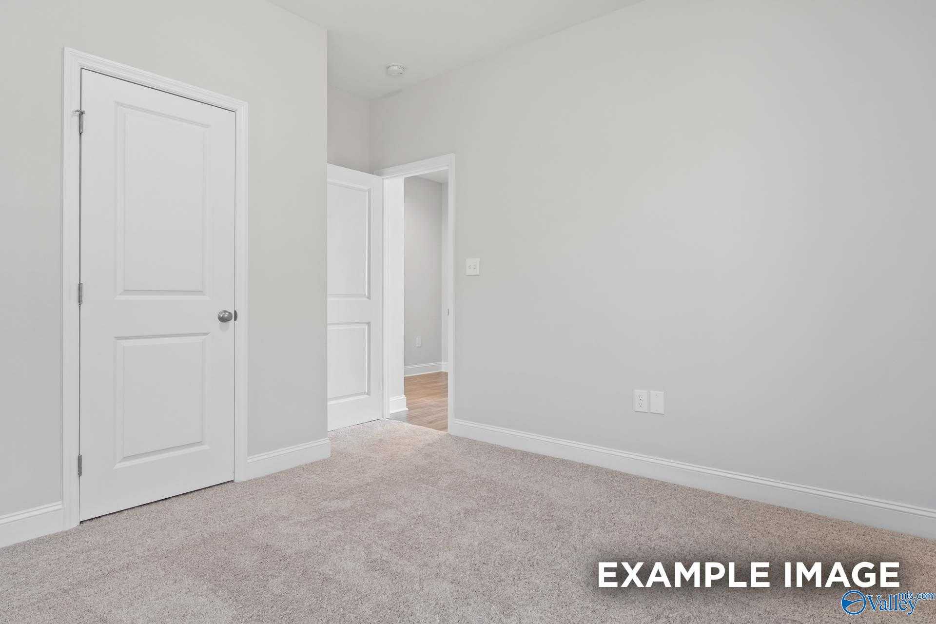 Secondary bedroom featuring gray walls, white doors to bath, and plush carpet in The Franklin C by Davidson Homes, Toney AL
