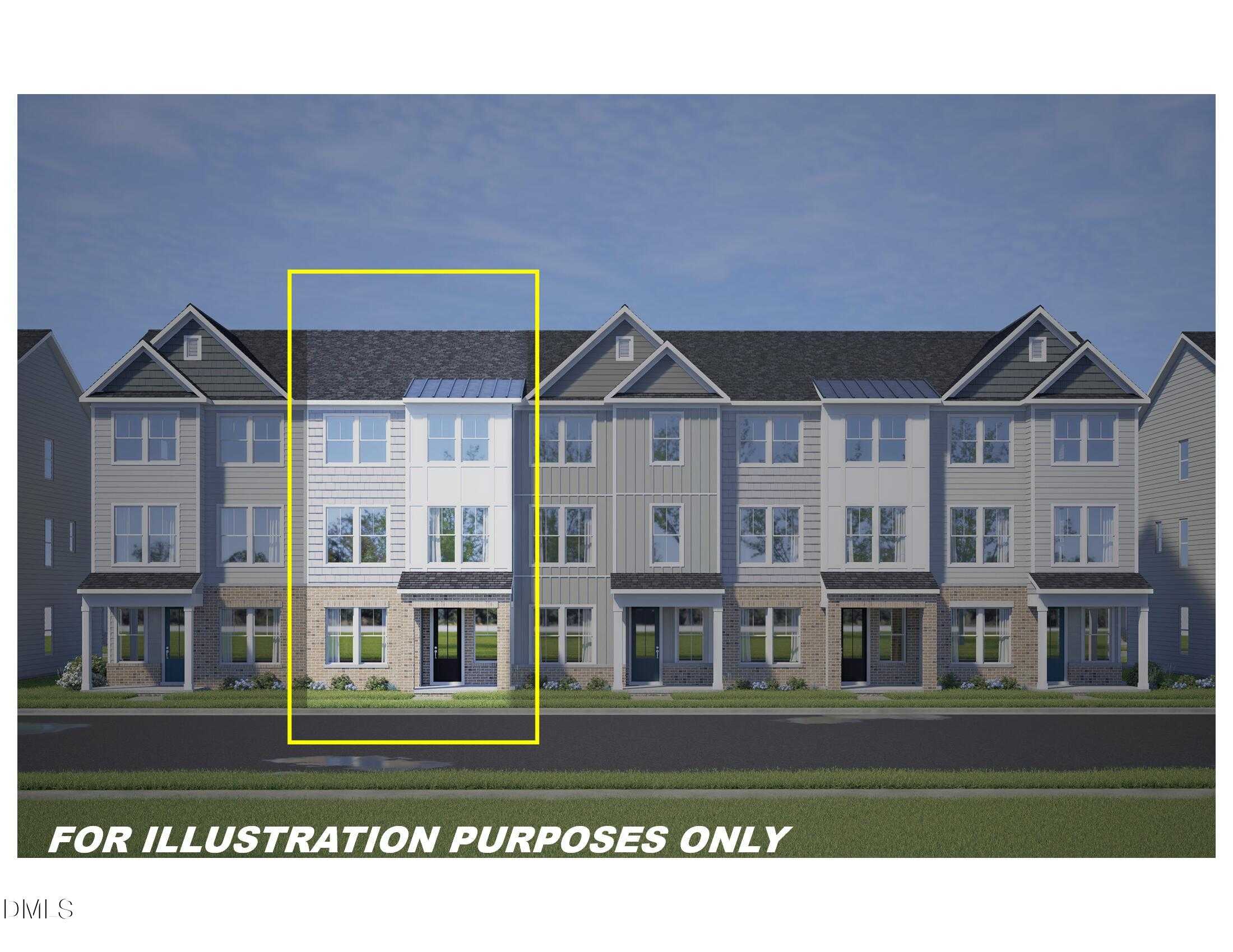 Modern 3-story townhome exterior with 2-car garage and large windows in Forestville Yard Townhomes, Knightdale, NC by Davidson Homes The Mitchell