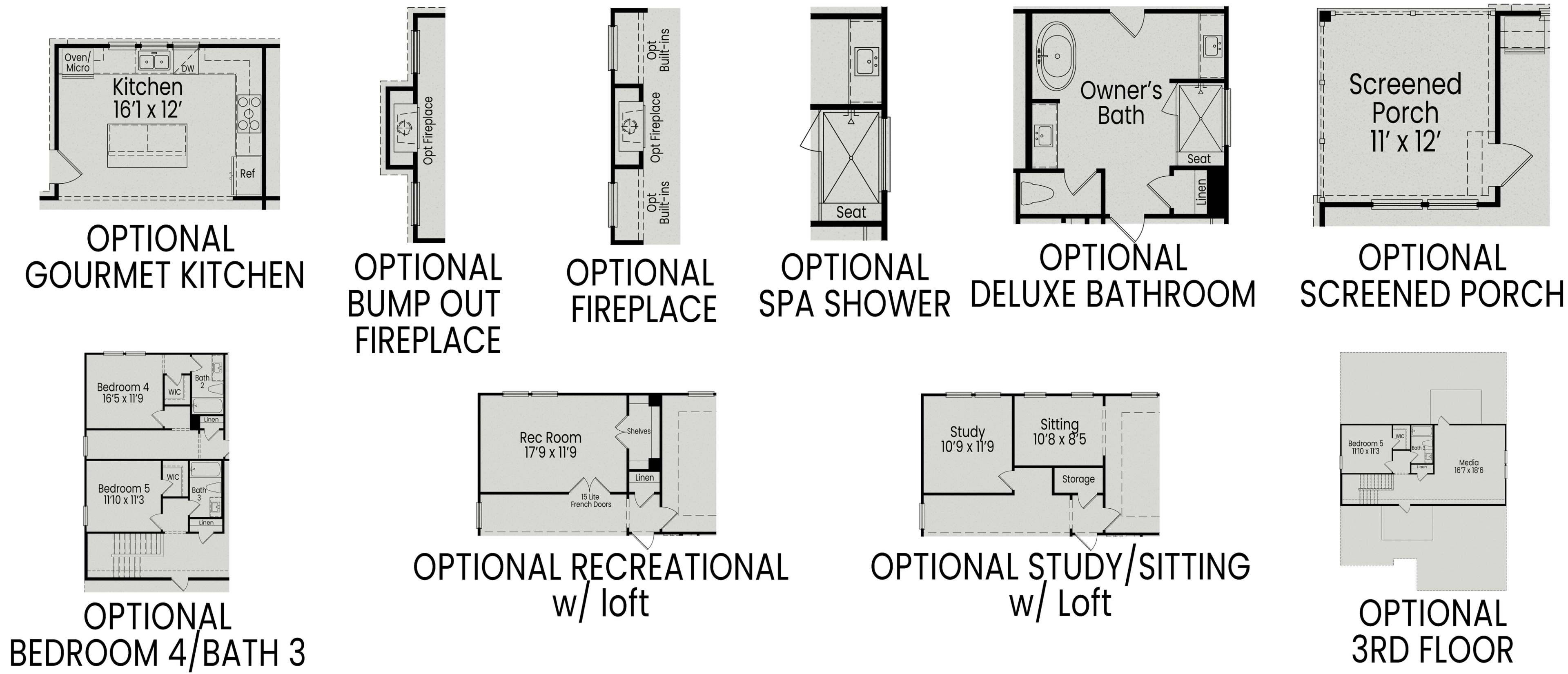 Detailed floor plan of The Aspen C by Davidson Homes, featuring kitchen, master suite, baths, screened porch, and bedrooms