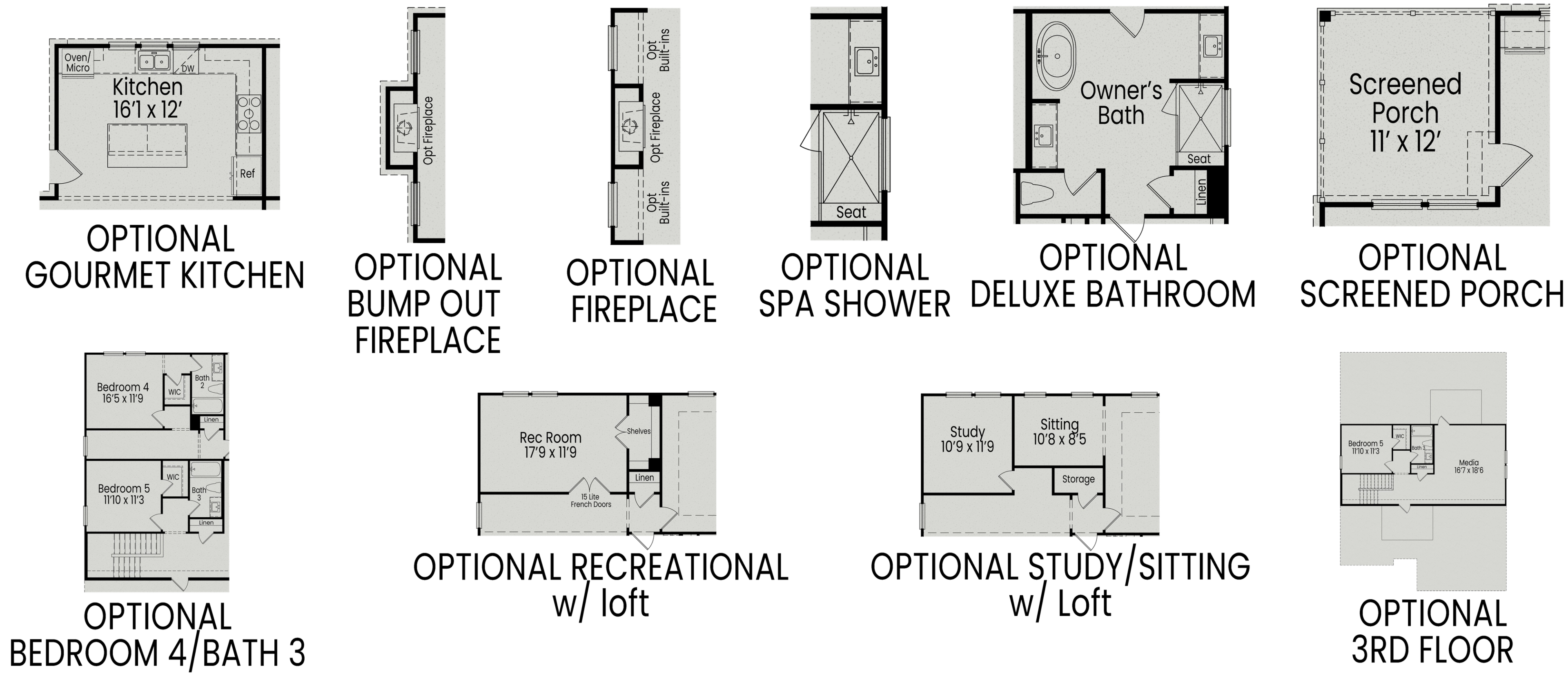 The Aspen B floor plan layout featuring master suite, 9x12 kitchen, owner’s bath, screened porch, and bedrooms