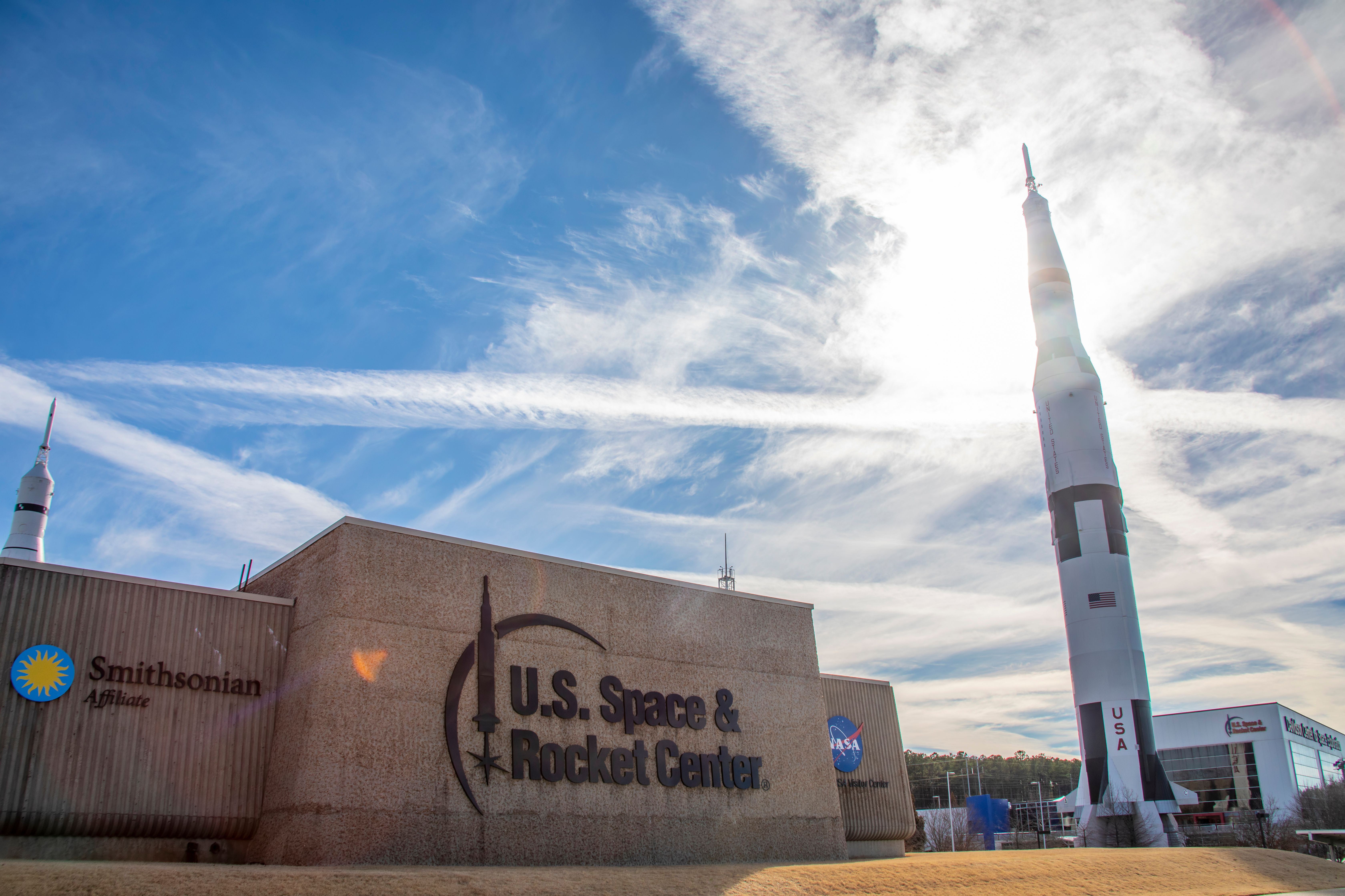 U.S. Space & Rocket Center and Saturn V rocket replica in Huntsville, Alabama.