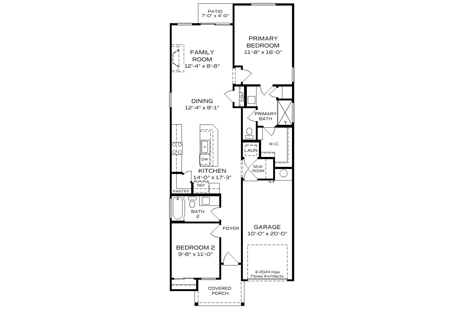 The Marietta 2-bedroom floor plan by Davidson Homes: open kitchen, primary suite, family room, dining, garage in Prescott AZ