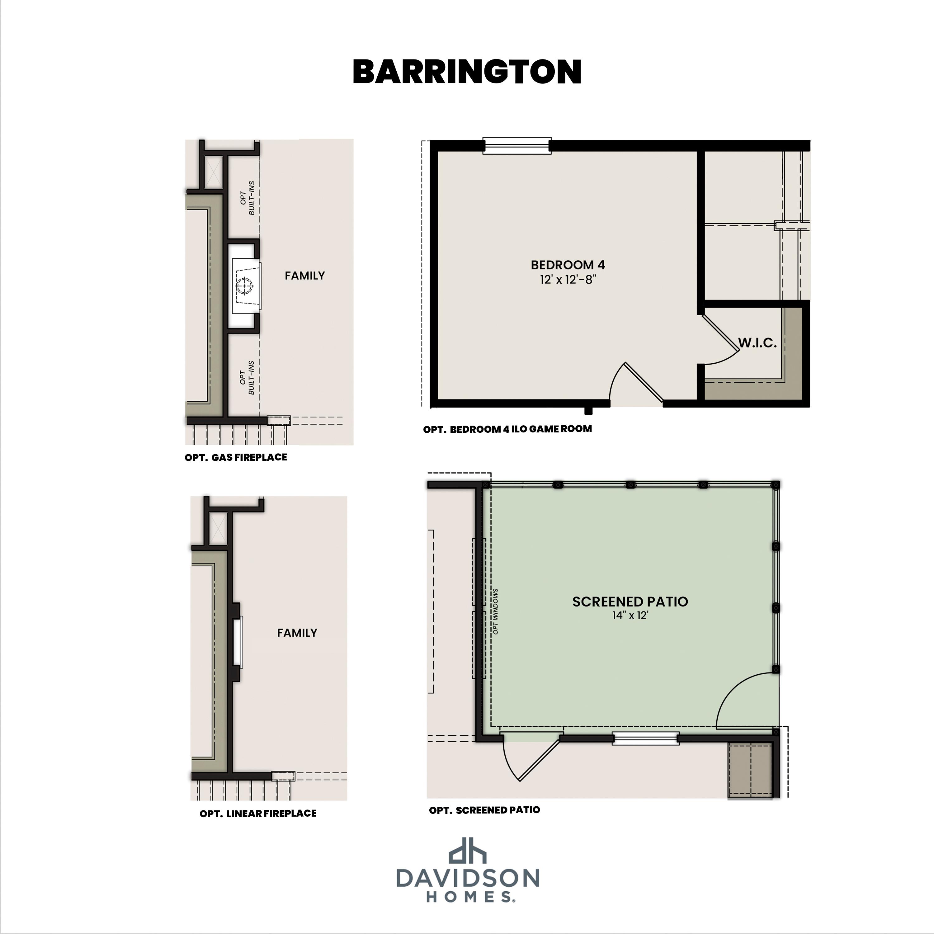 Second floor layout of The Barrington by Davidson Homes featuring loft, Bedroom 2, unfinished storage, and optional screened patio