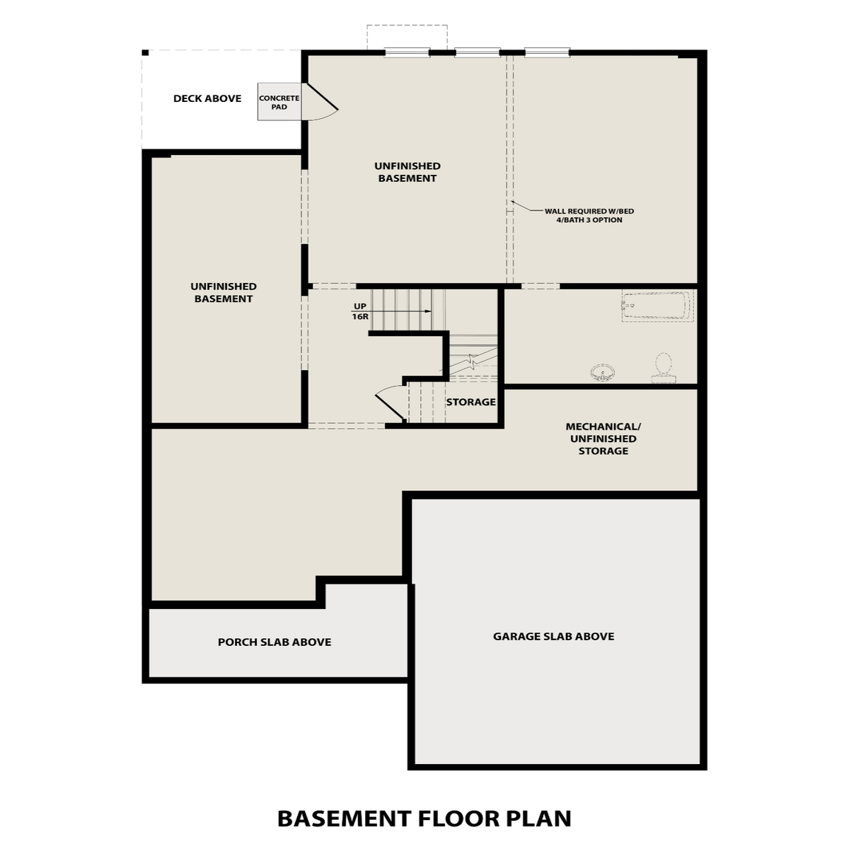 3 - The Ash B- Unfinished Basement  floor plan layout for 71 Laurelwood Lane in Davidson Homes' Riverwood community.
