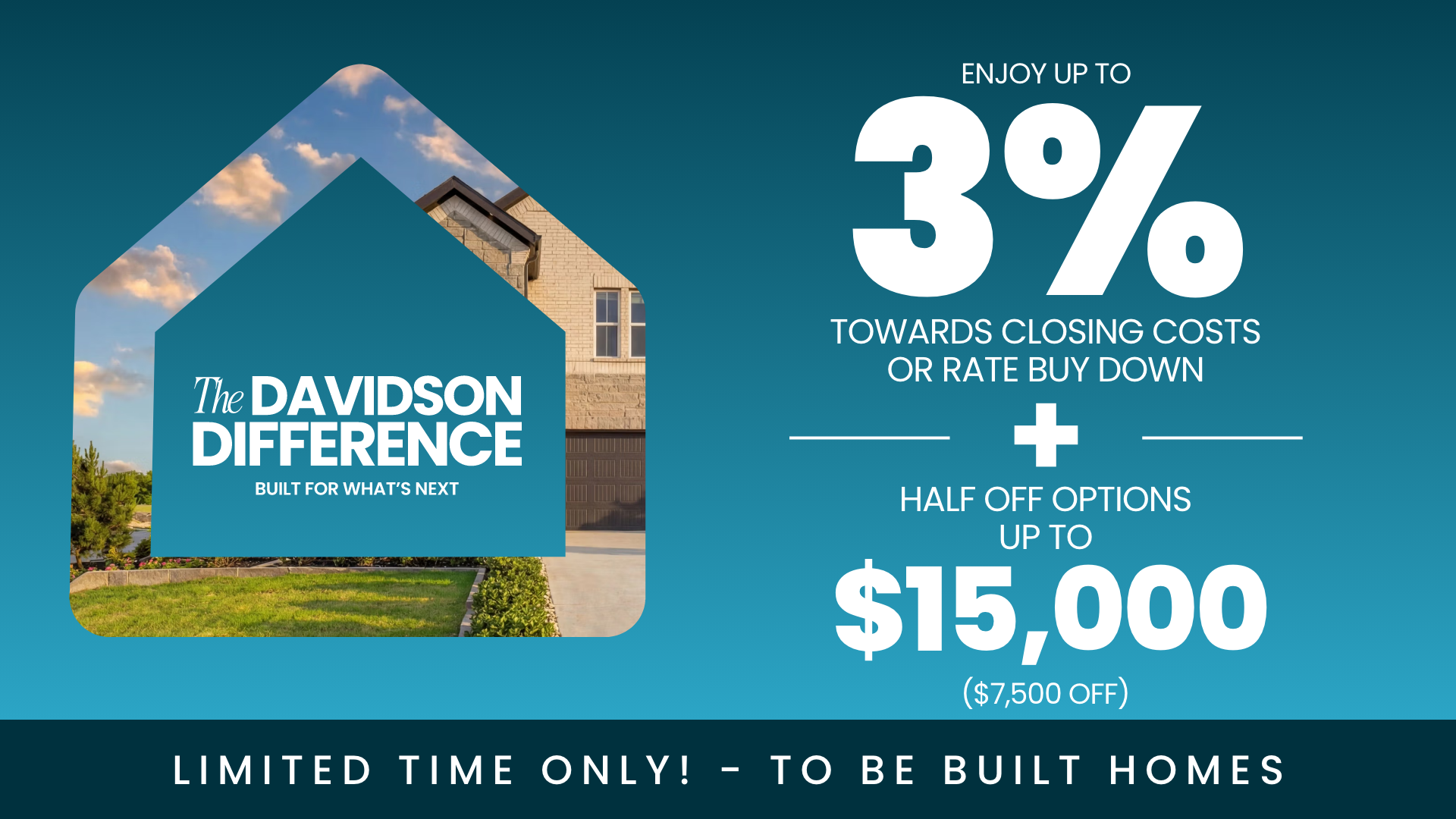 Modern Davidson Signature Series homes: gray-shingled with porch, white-sided with stone accents, lush landscaping, Nashville builder promo branding