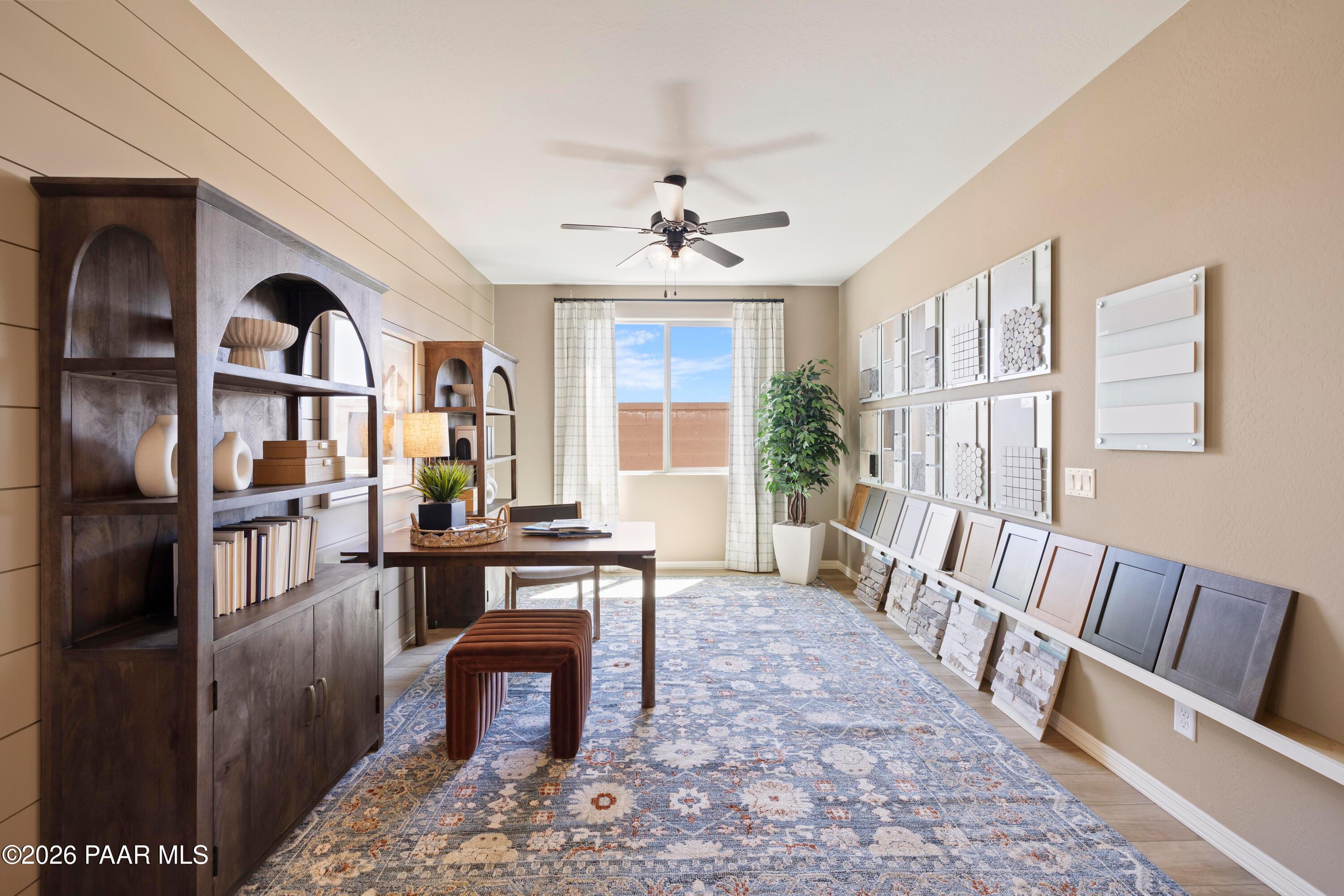Home office with design center samples in The Harmony C floor plan at North Ridge at Pronghorn Ranch, Prescott Valley, AZ.