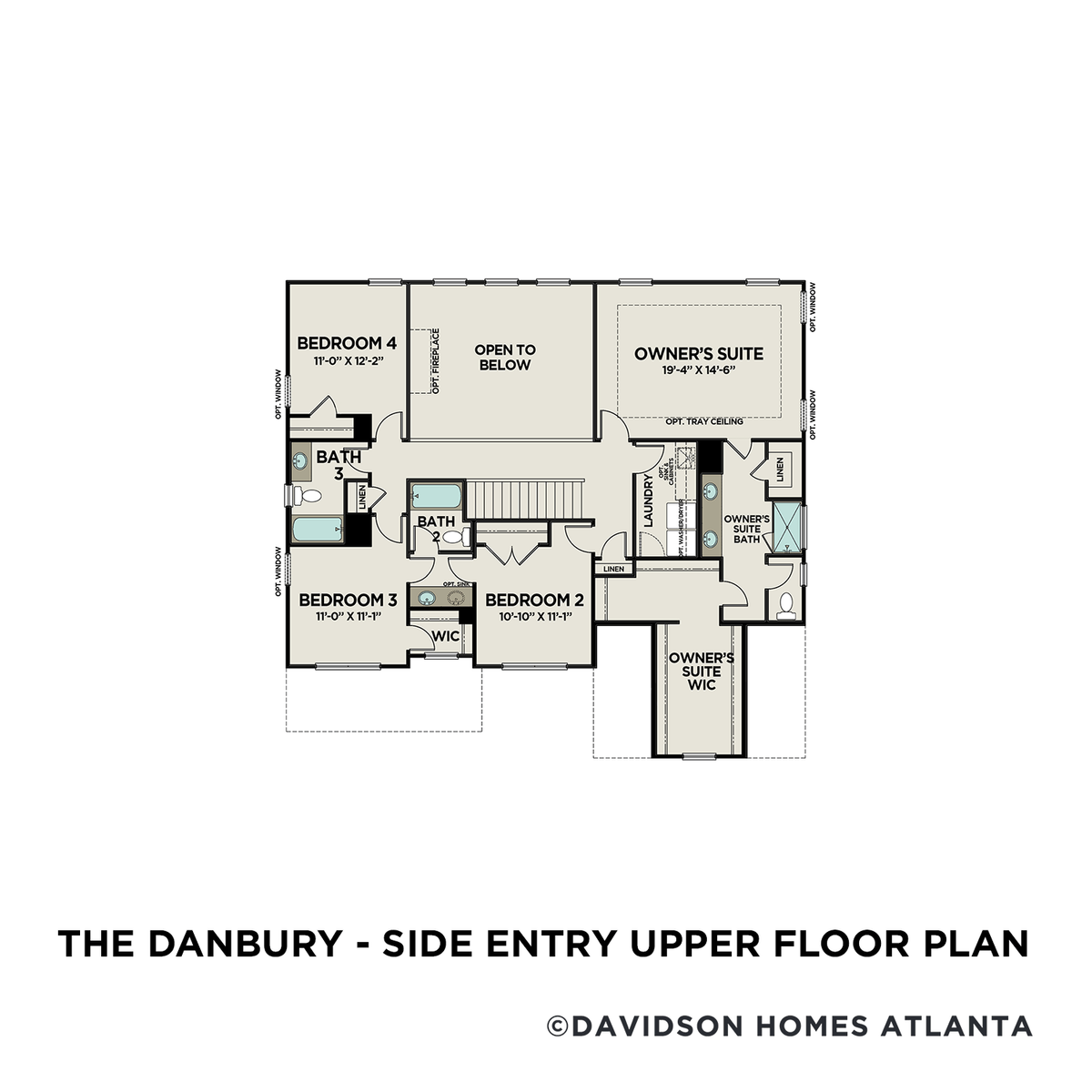 2 - The Danbury B – Side Entry floor plan layout for 208 Evetor Road in Davidson Homes' Everleigh community.