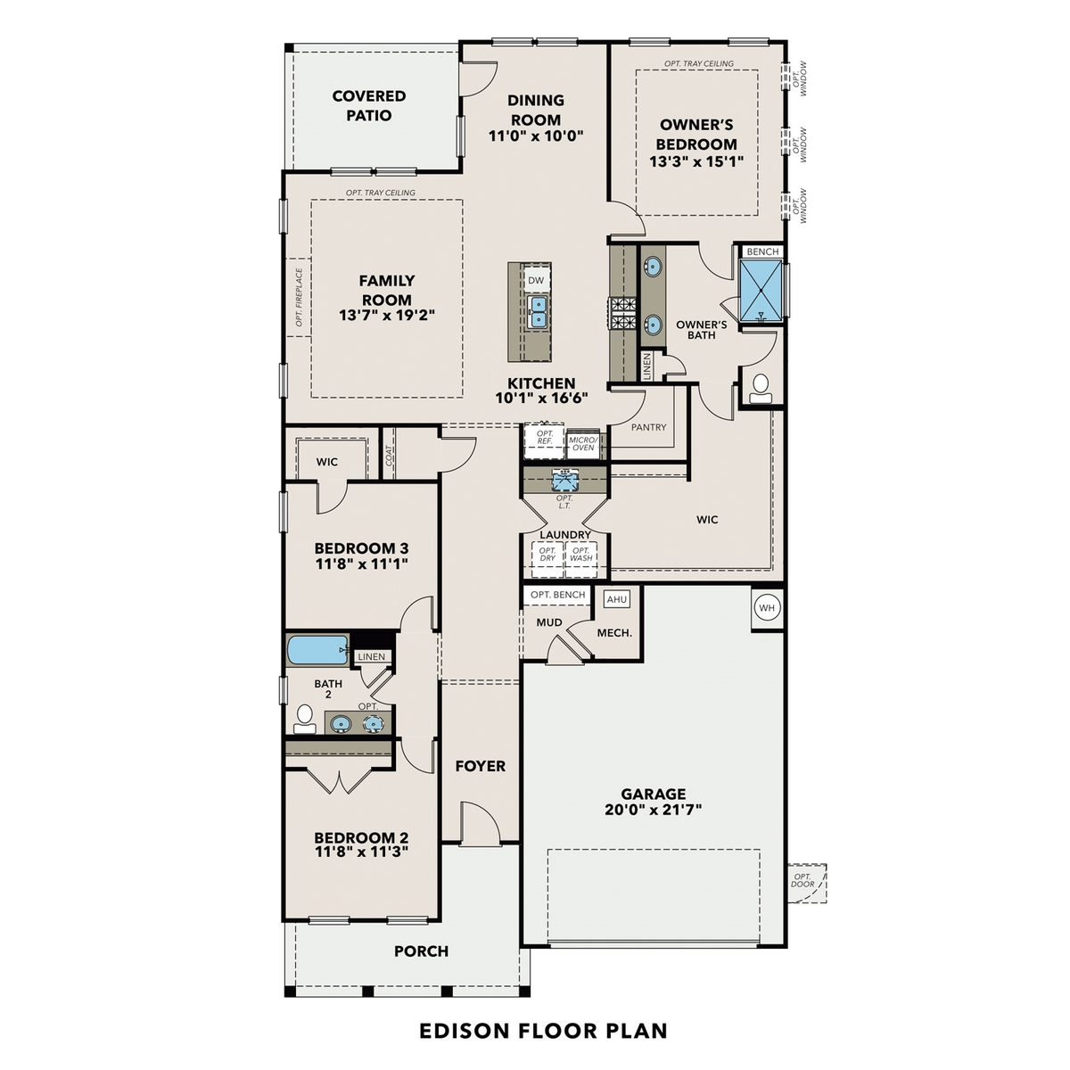 1 - The Edison C buildable floor plan layout in Davidson Homes' Kelly Preserve community.