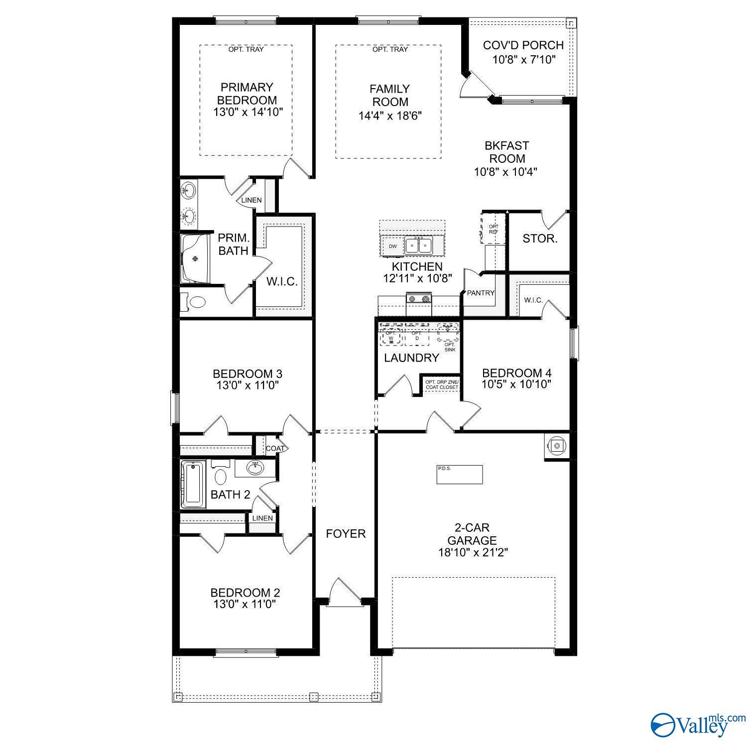 The Daphne F floor plan: 1,895 sq ft 4-bedroom, 2-bath home layout in Berry Cove, New Market, Alabama by Davidson Homes.