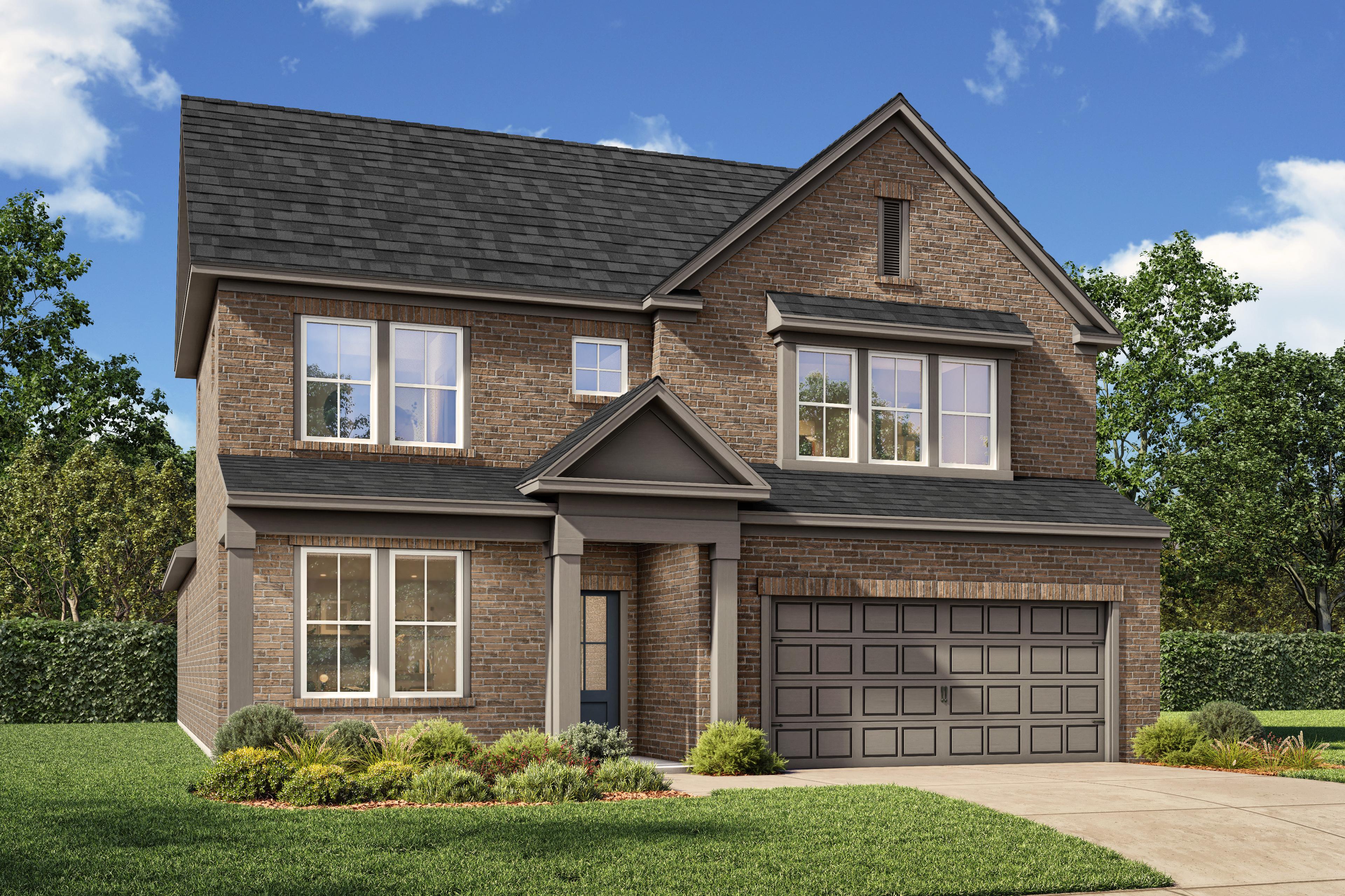 Two-story Ashport I home elevation with brick and siding exterior, two-car garage, and lush landscaping by Davidson Homes in Josephine, Texas