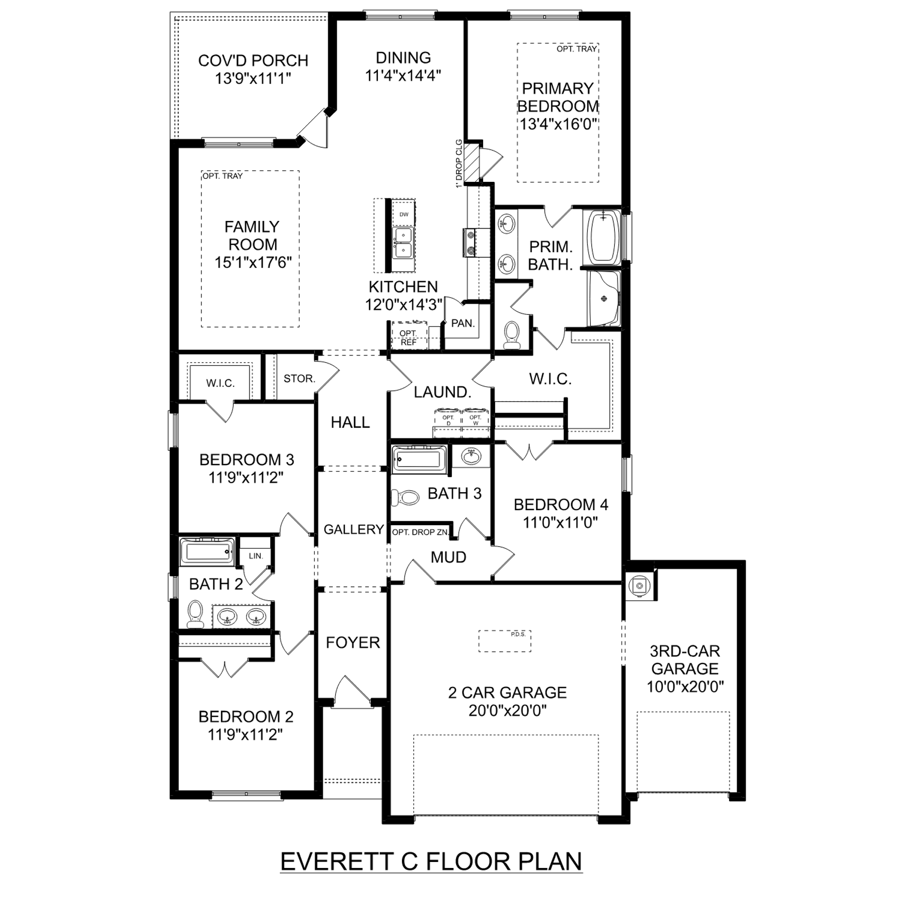 1 - The Everett C, 3-Car Garage buildable floor plan layout in Davidson Homes Homes' River Ranch Meadows community.