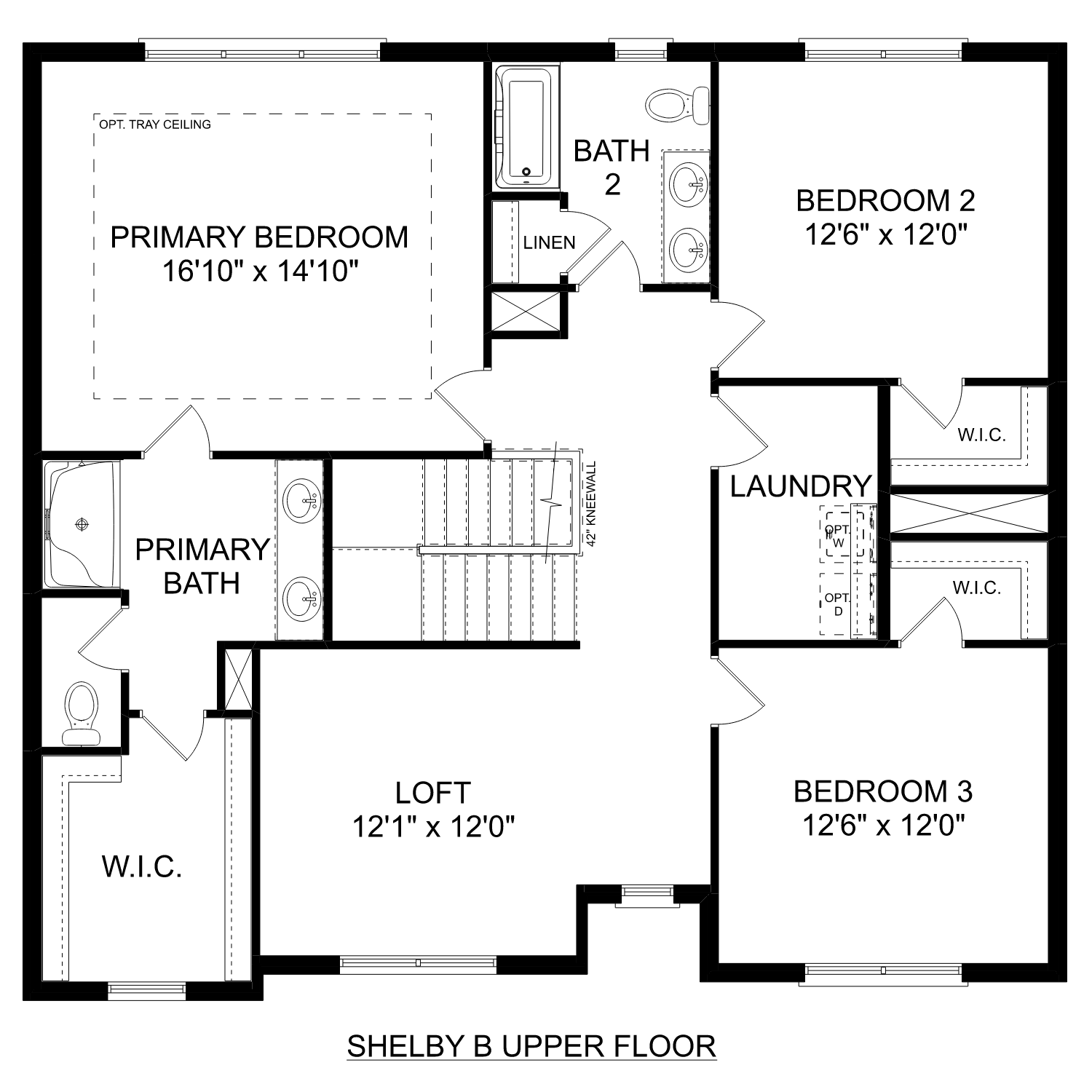 Second floor layout of The Shelby B home plan featuring primary suite, loft, and bedrooms by Davidson Homes in Meridianville AL