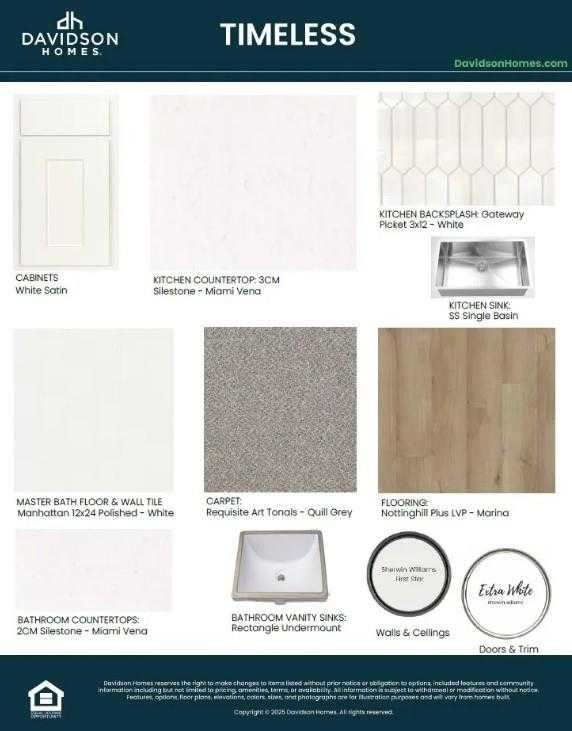 Kitchen and master bath finishes: white shaker cabinets, subway tile backsplash, Manhattan polished tiles in Davidson Homes Trinity F, Magnolia TX