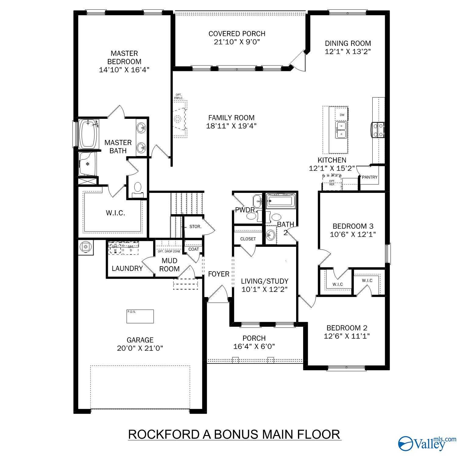 Rockford with Bonus floor plan: 3-bed, 2.5-bath, 2,904 sq ft single-story Davidson Homes layout in Kendall Farms, Toney, Alabama