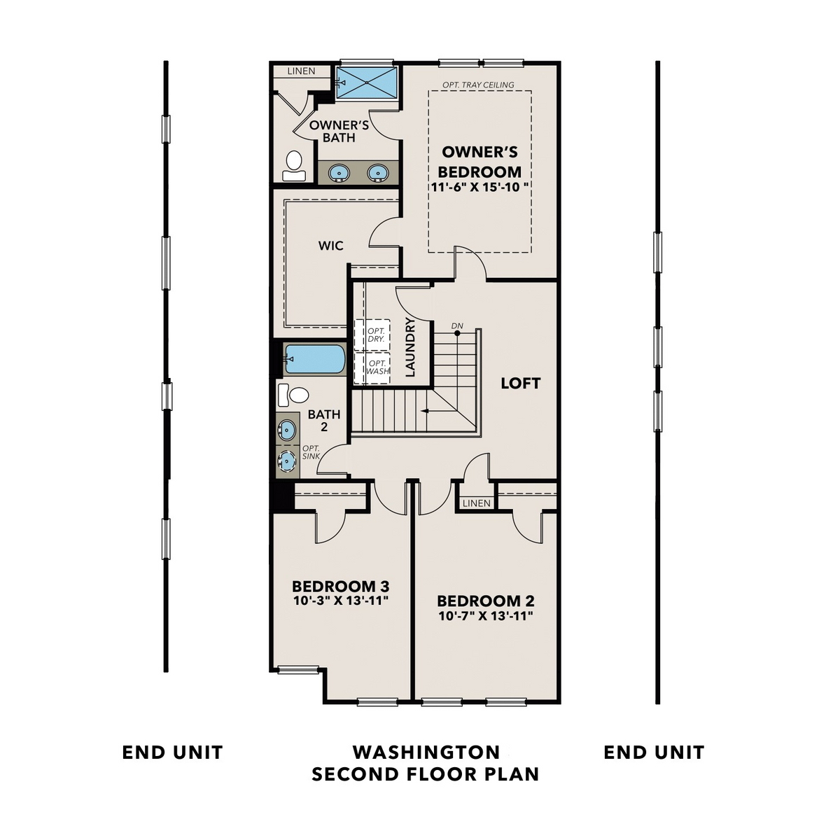 2 - The Washington I- Townhome floor plan layout for 525 Red Terrace in Davidson Homes' Rosehill Townhomes community.