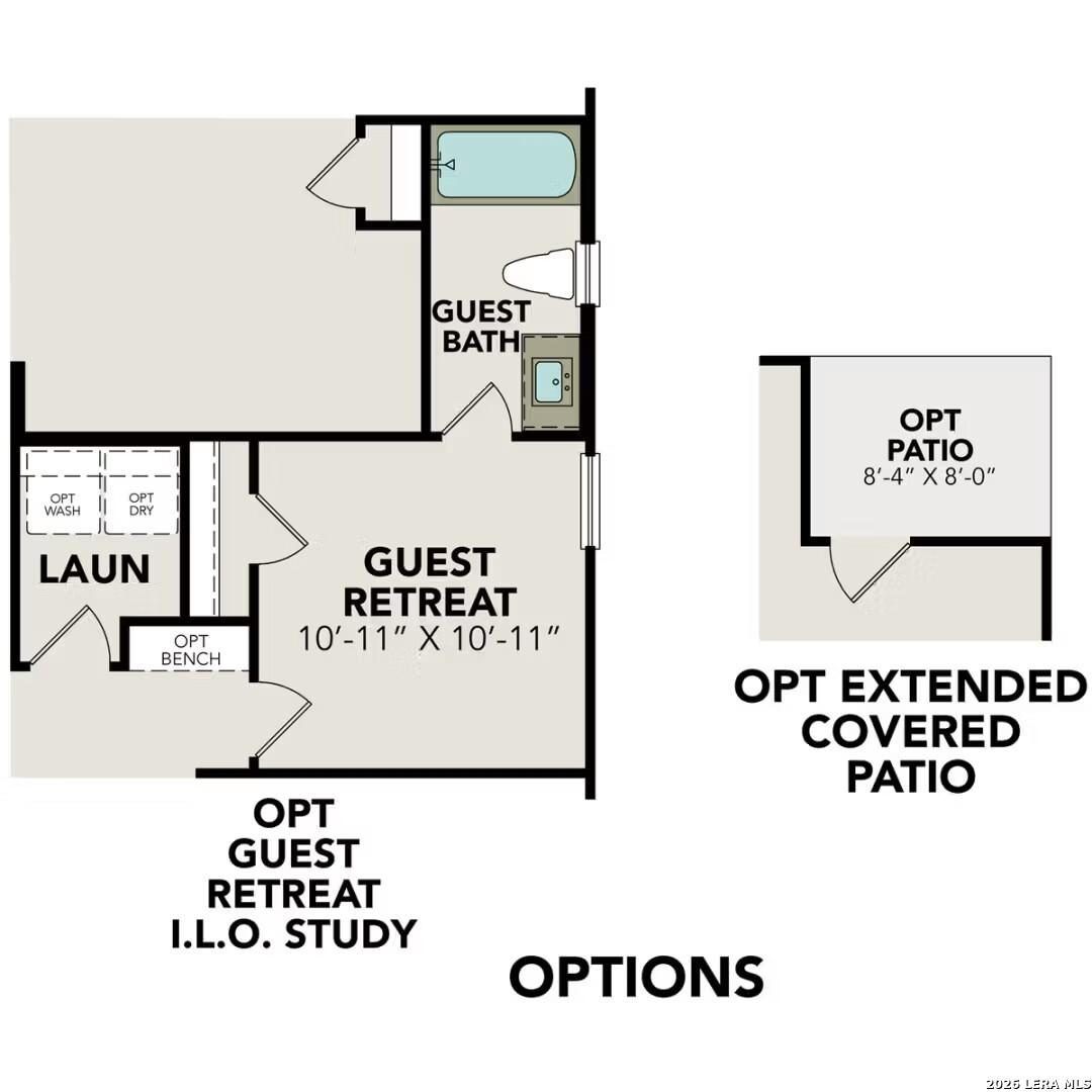 Daphne H floor plan with guest bedroom, bath, laundry, optional ILO study in 3-bed, 2-bath Davidson Homes, Hannah Heights, Seguin, TX