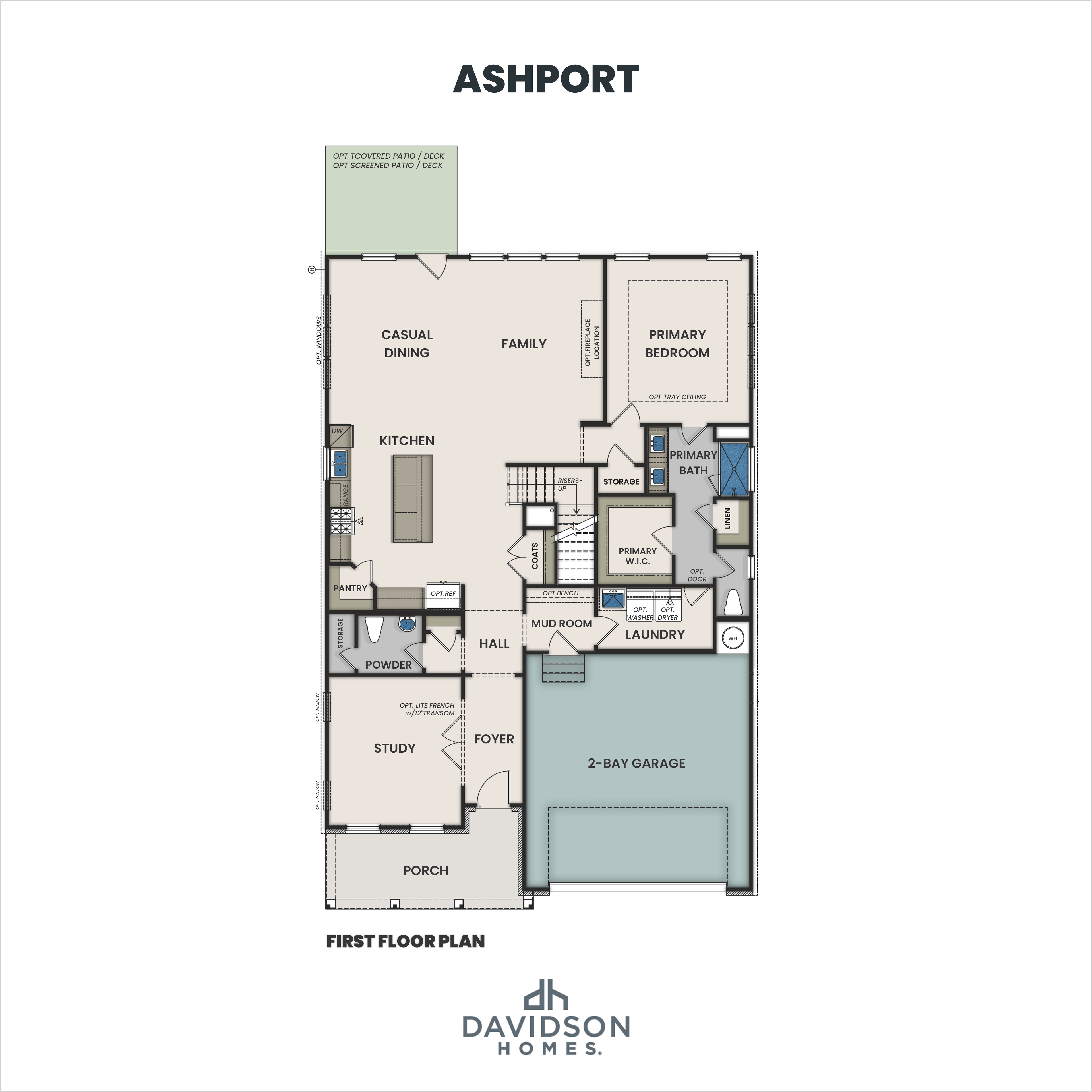 1 - The Ashport K buildable floor plan layout in Davidson Homes Homes' Cedar Farms community.