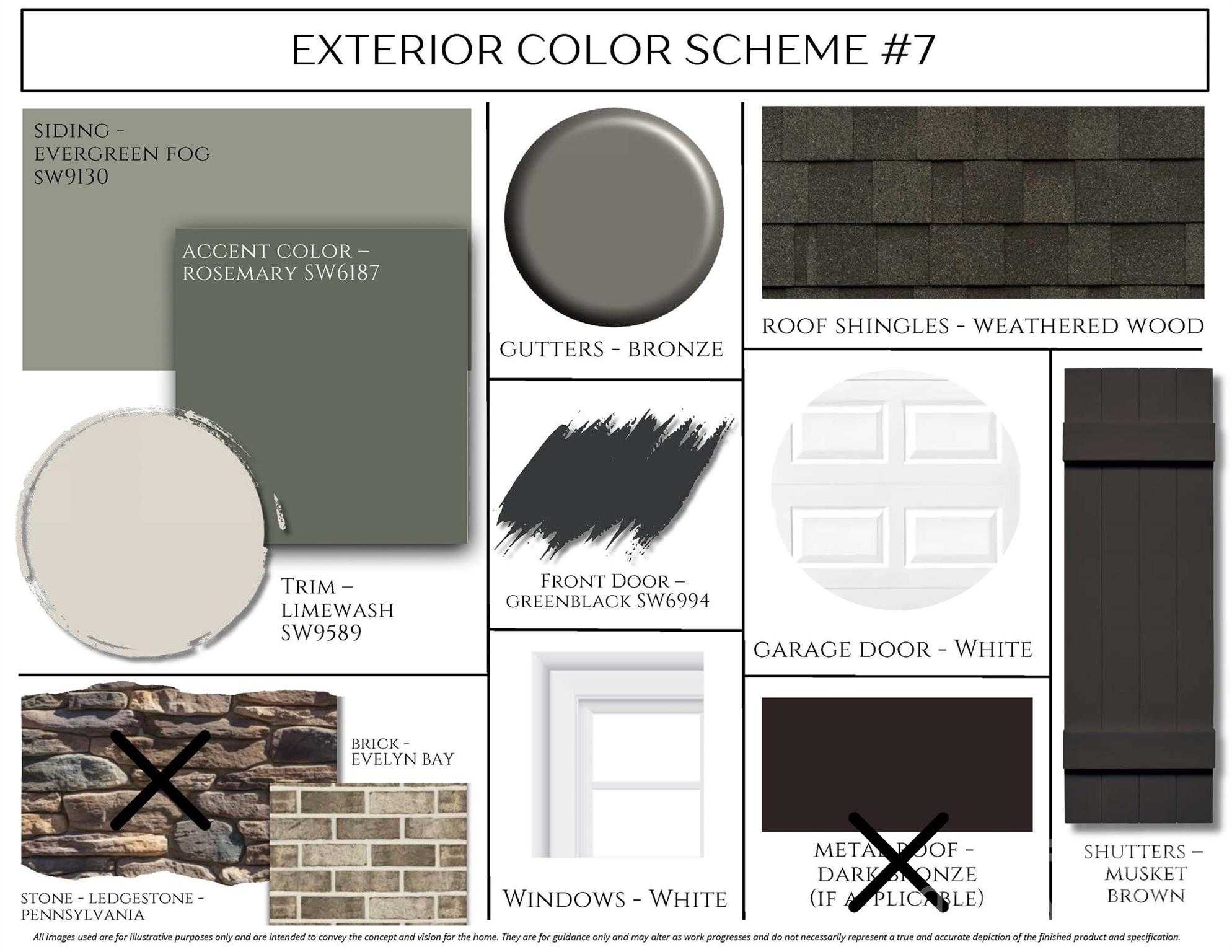 Exterior color scheme #7 for Davidson Homes The Chestnut F: green fog siding, rosemary accents, bronze gutters, weathered wood roof in Belmont, NC