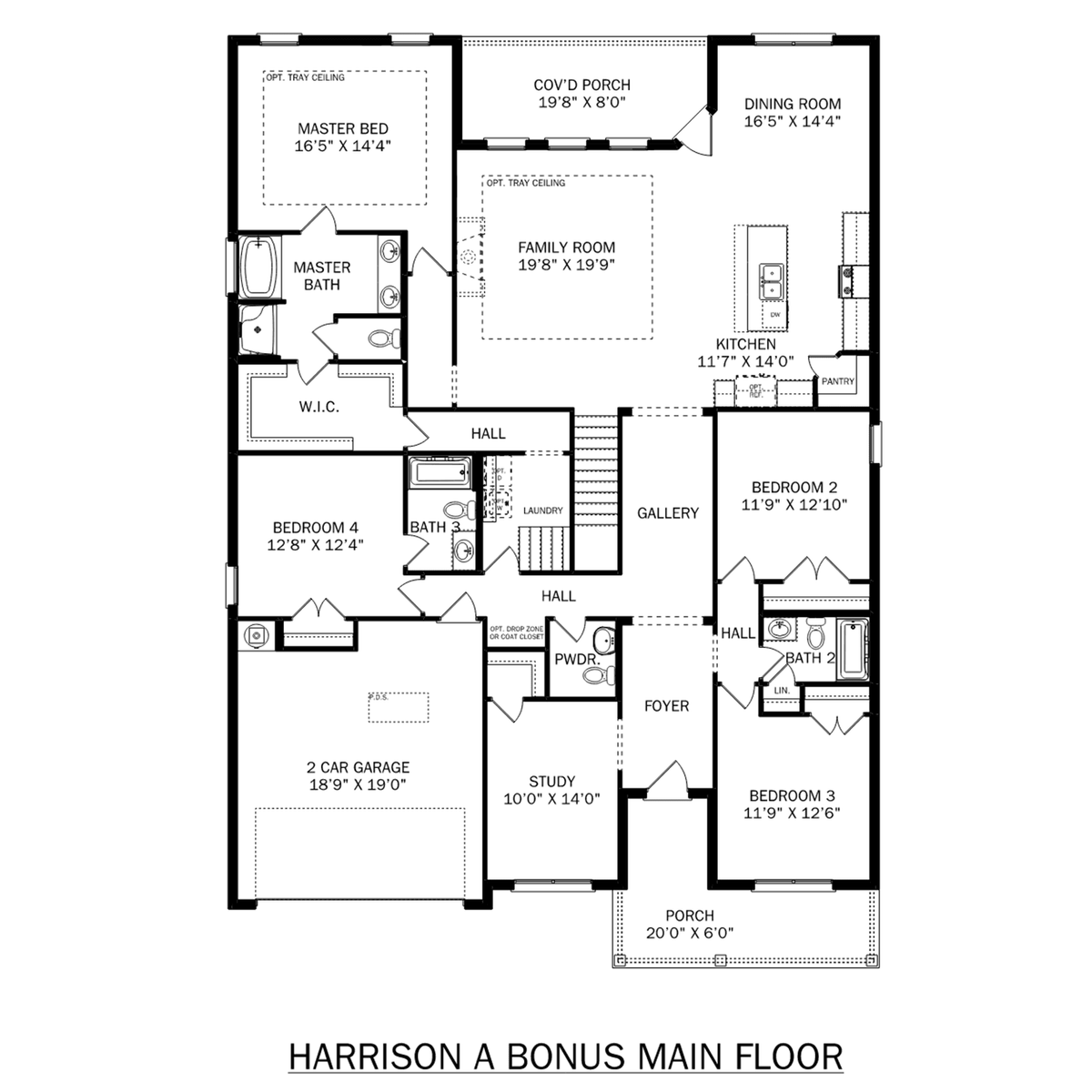 1 - The Harrison with Bonus buildable floor plan layout in Davidson Homes' Pikes Ridge community.