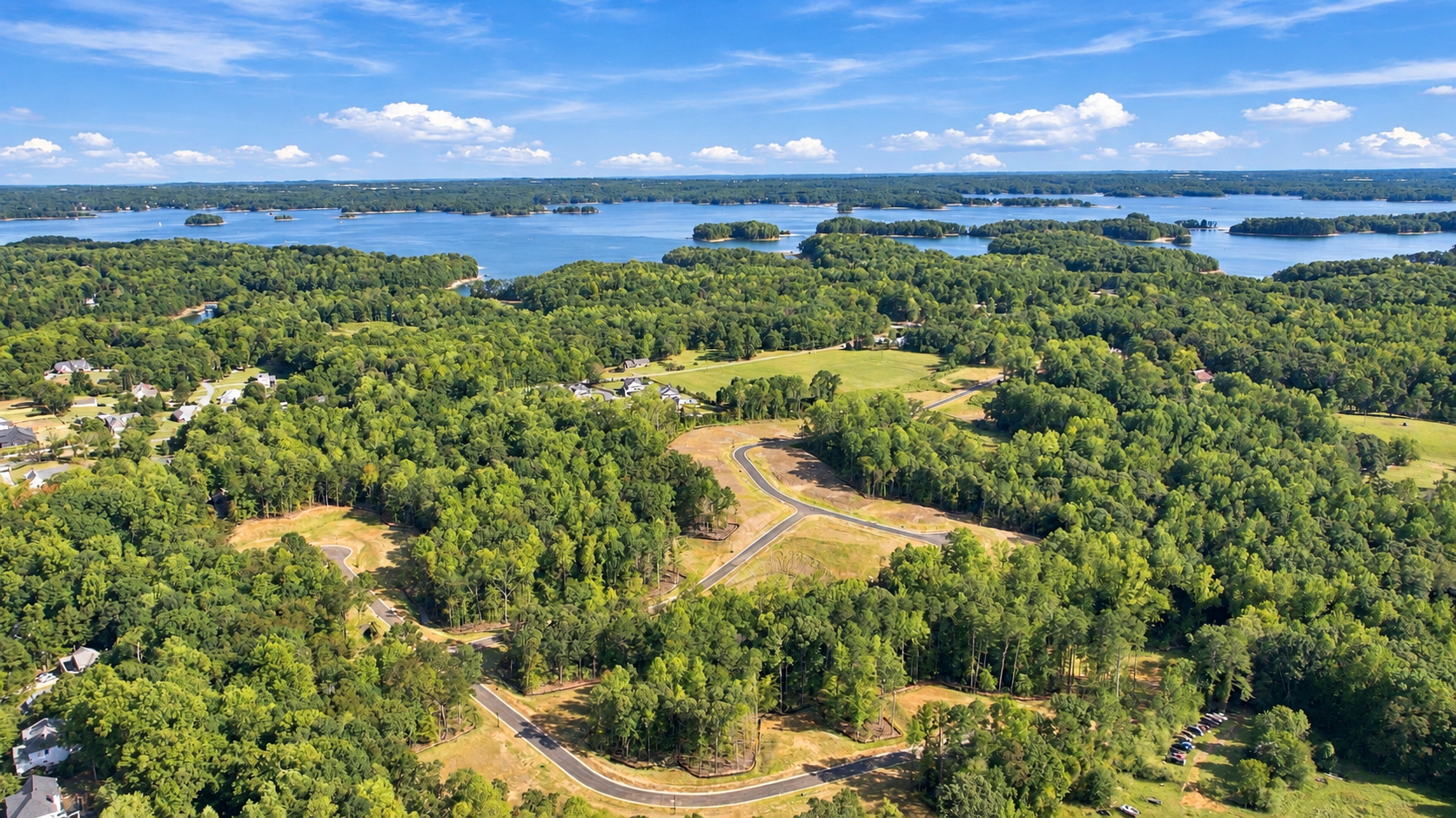 Aerial view of the Lake Hollow community development near Lake Lanier in Gainesville, Georgia.