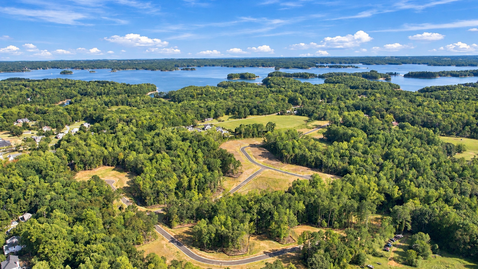 Aerial view of the Lake Hollow community development near Lake Lanier in Gainesville, Georgia.