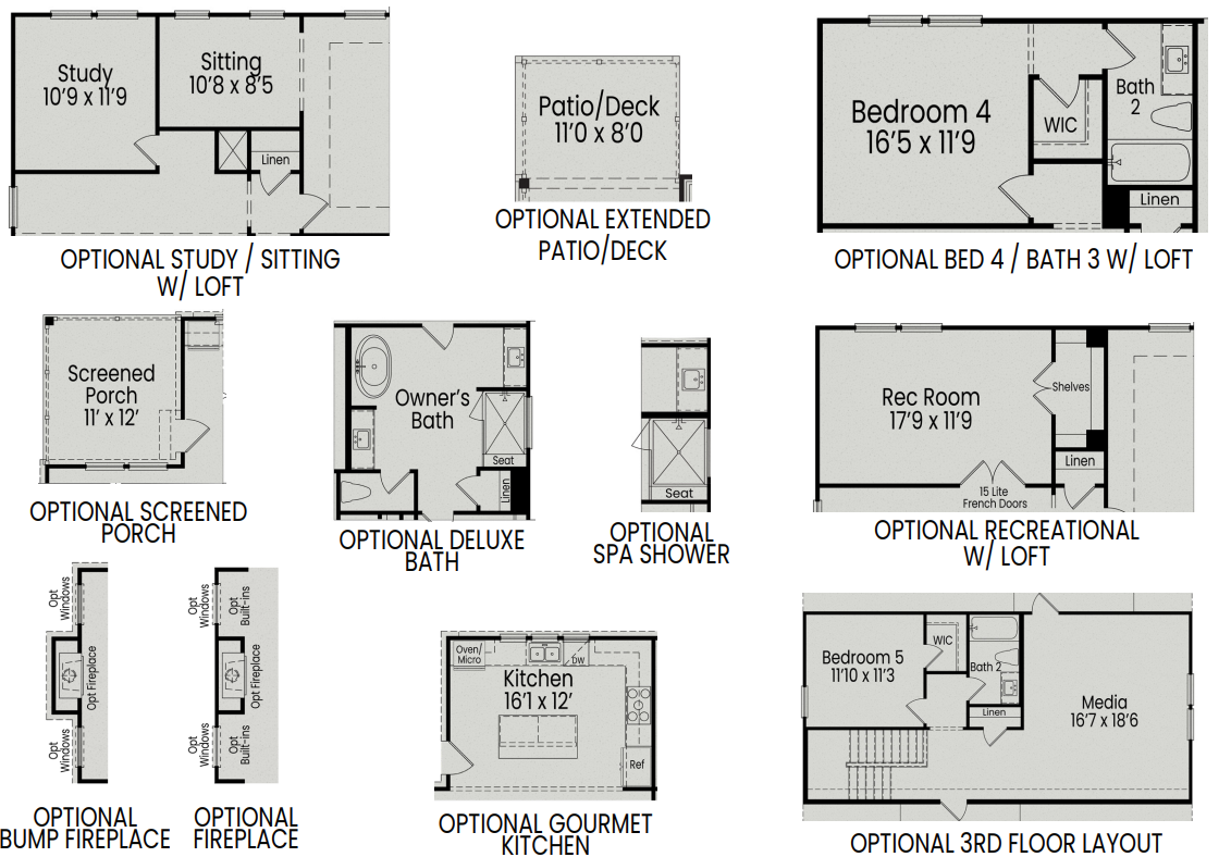 The Aspen B floor plan layout featuring master suite, 9x12 kitchen, owner’s bath, screened porch, and bedrooms