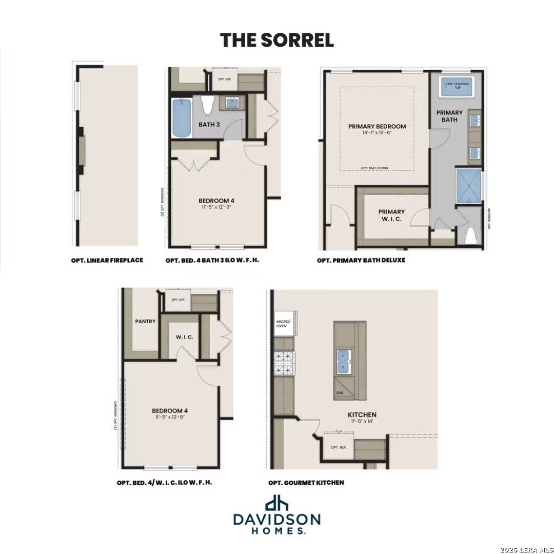 The Sorrel D floor plan options by Davidson Homes: primary suite, bedrooms, gourmet kitchen in Morgan Meadows, San Antonio, TX