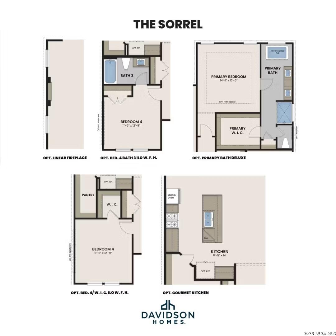 The Sorrel D floor plan options by Davidson Homes: primary suite, bedrooms, gourmet kitchen in Morgan Meadows, San Antonio, TX