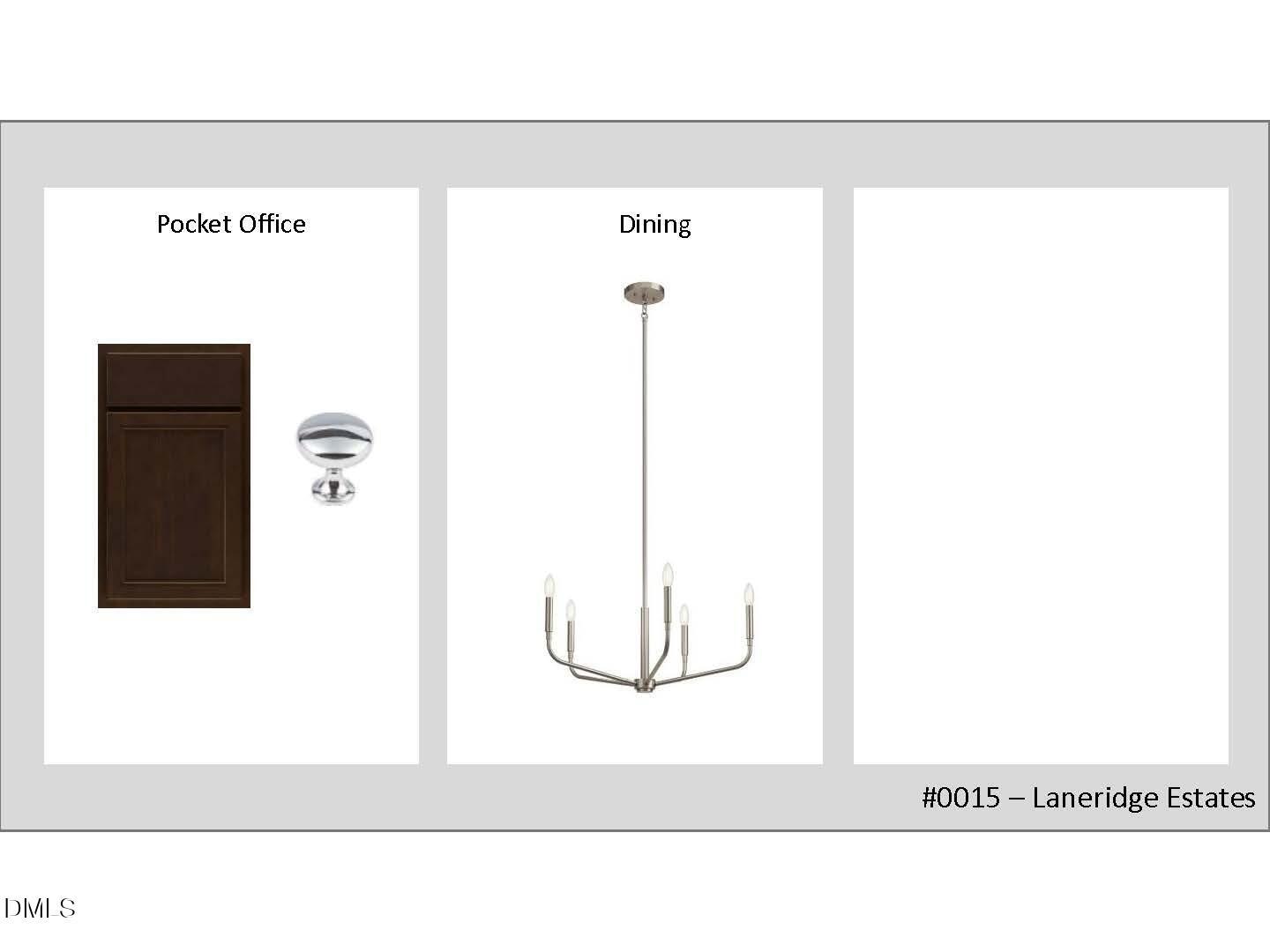 Pocket office with pocket door next to dining room featuring modern chandelier in Davidson Homes Crawford D, Laneridge Estates, Raleigh, NC