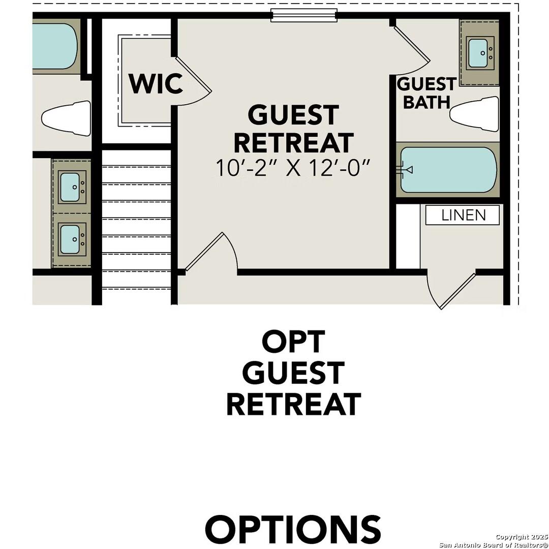 Optional guest retreat floor plan with 10'-2" x 12'-0" guest room, bath, WIC in Davidson Homes The Douglas E, Bricewood, San Antonio